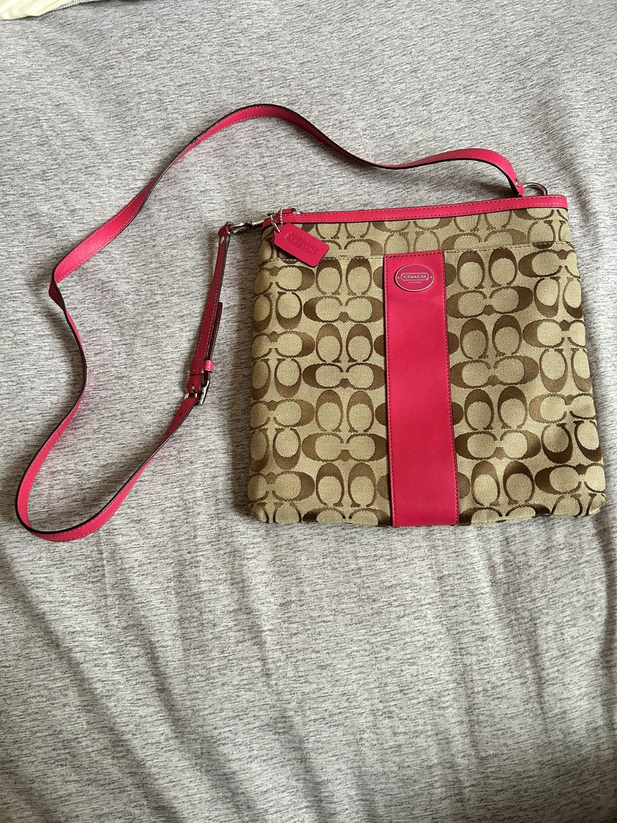 Coach Coach Y2K Signature Stripe File Bag - Khaki / Pink Size ONE SIZE - 1 Thumbnail