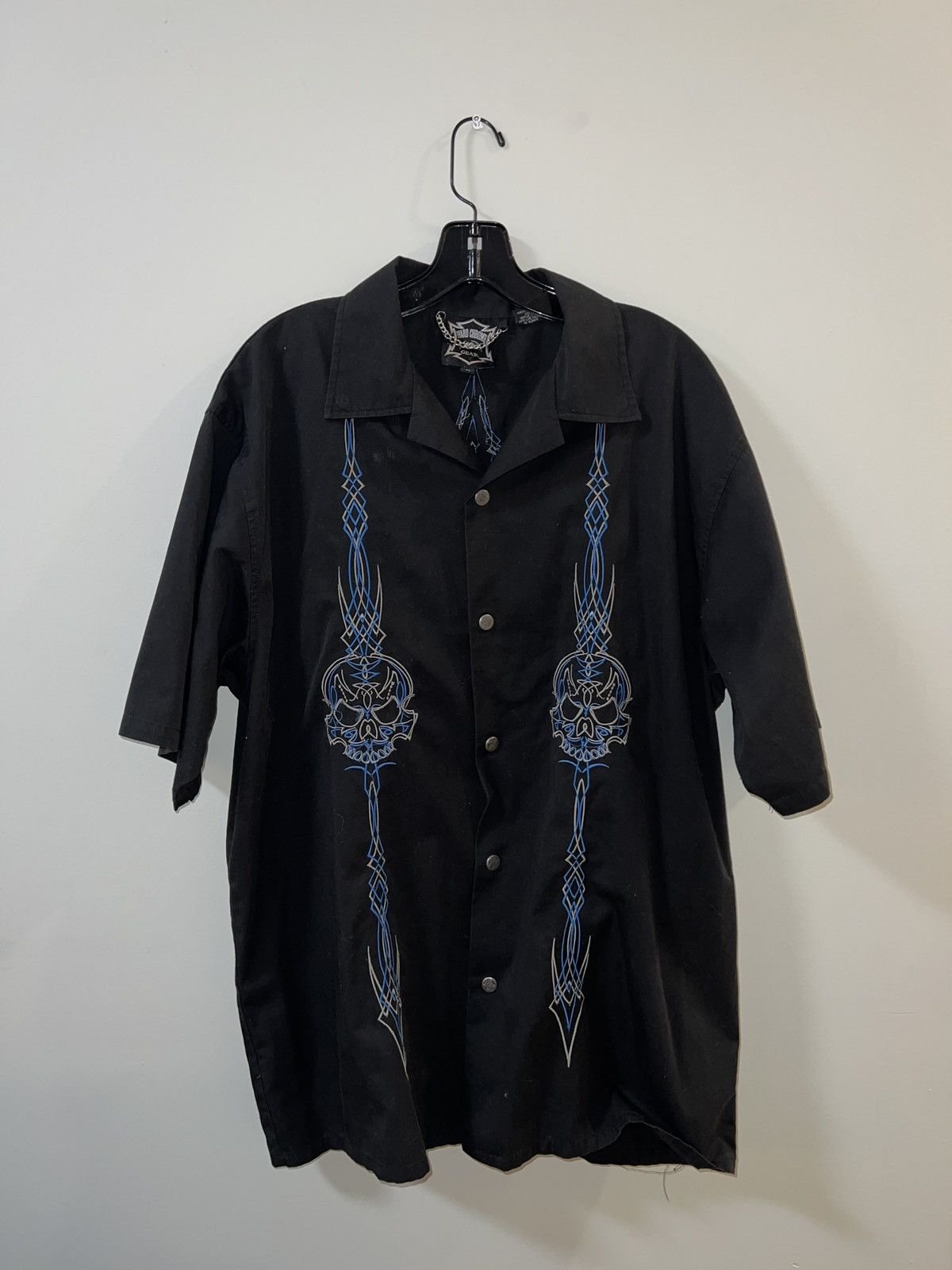 Y2K Hard Chrome Skull Tribal Button Up