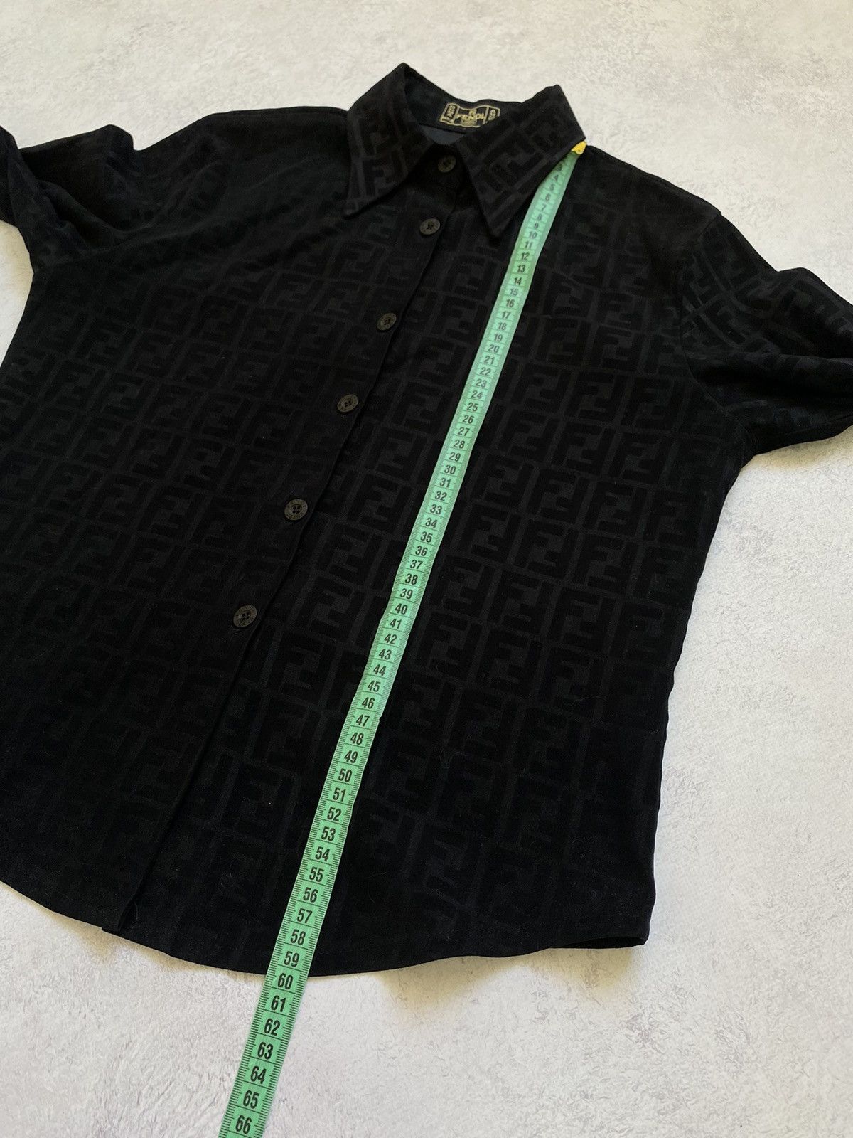 Fendi Vintage Fendi FF Zucca Monogram Black Velour Button Up Shirt Size S / US 4 / IT 40 - 13 Thumbnail