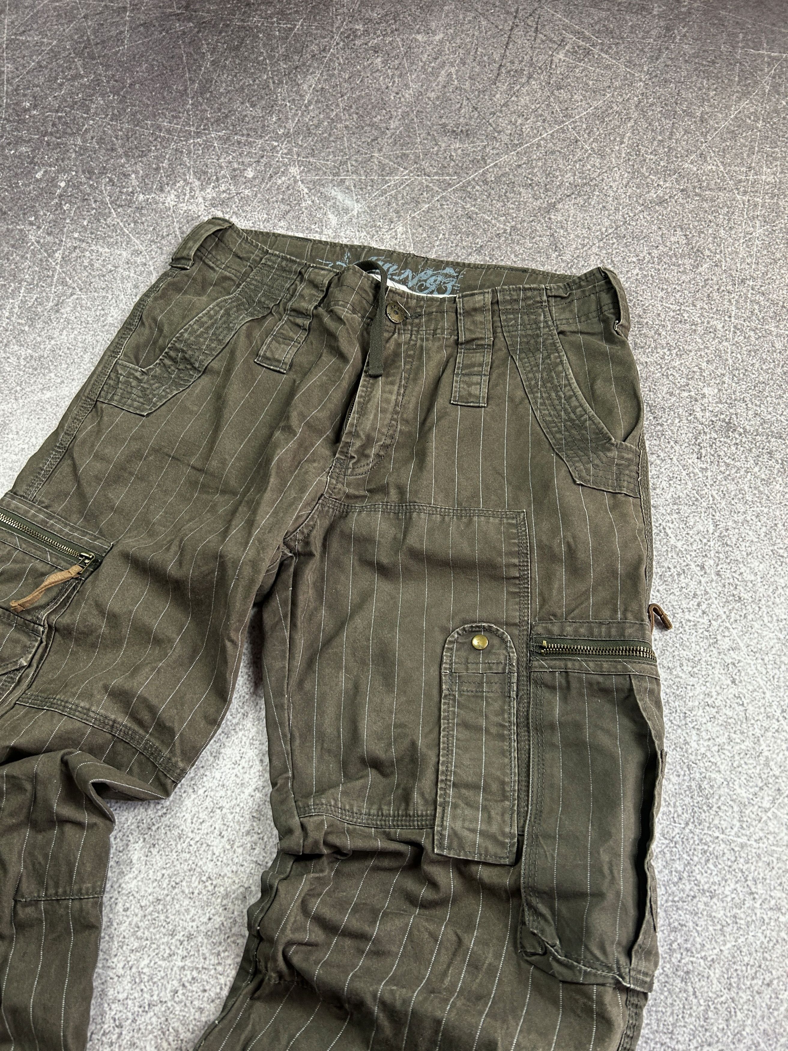 Japanese Brand Pinstripe Cargo Pants Utility Vintage Workwear Olive Size US 30 / EU 46 - 2 Thumbnail