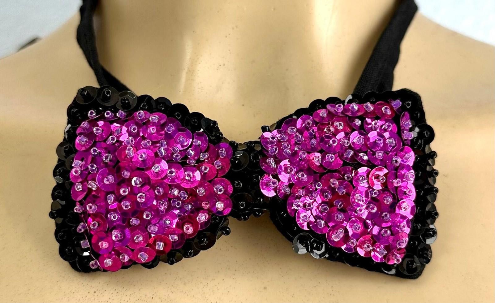 Designer Sequin Bow Tie FUSHIA with BLACK TRIM Adult Unisex Size ONE SIZE - 1 Preview