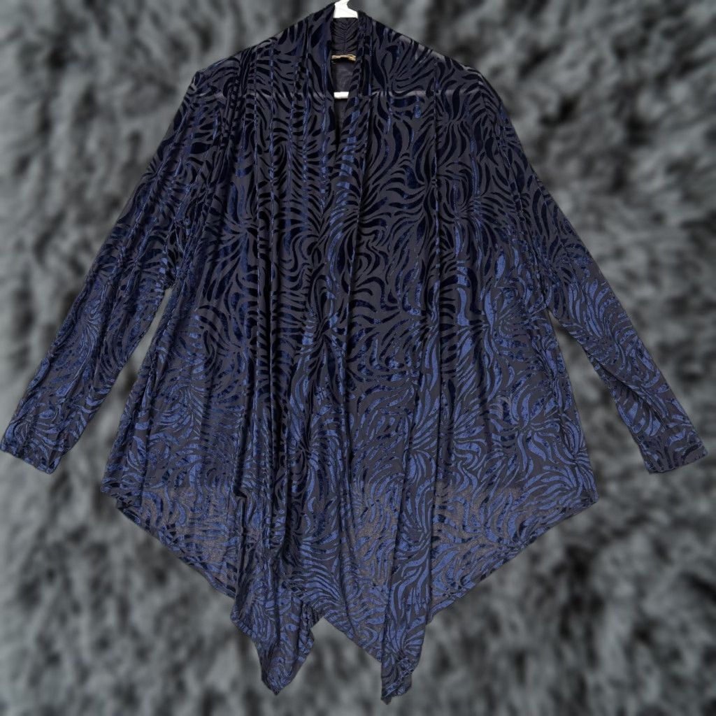 Vintage VINTAGE Ruby Rd. Velvet Burnout Kimono Cardigan / Blouse Women Medium Blue Animal Print 90s Whimsigoth Art Teacher Mens? Size M / US 6-8 / IT 42-44 - 1 Thumbnail
