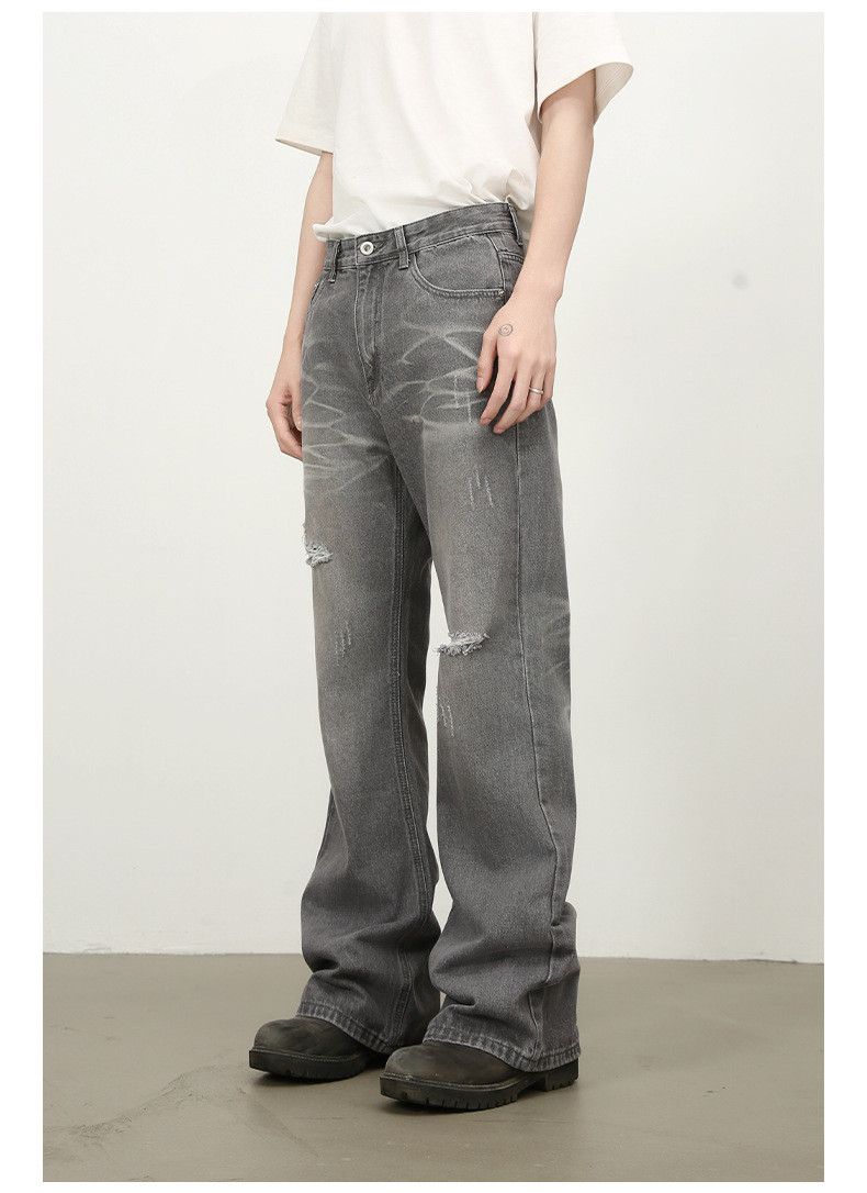 Japanese Brand × Jean American street washed loose straight flared ripped jeans Size US 32 / EU 48 - 6 Thumbnail