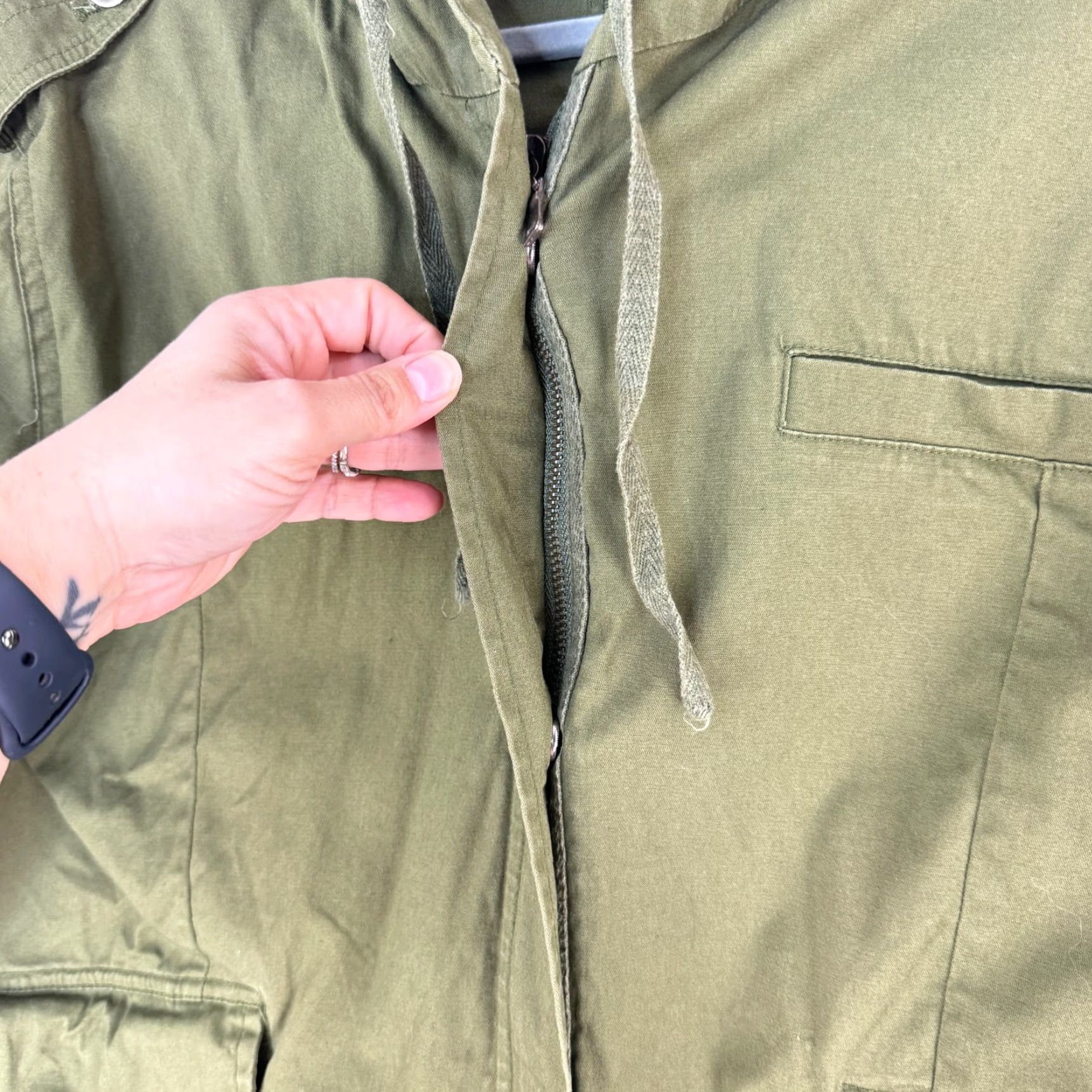Brandy Melville Brandy Melville Military Jacket Womens One Size Green Full Zip Hood Long Sleeve Size ONE SIZE - 7 Thumbnail