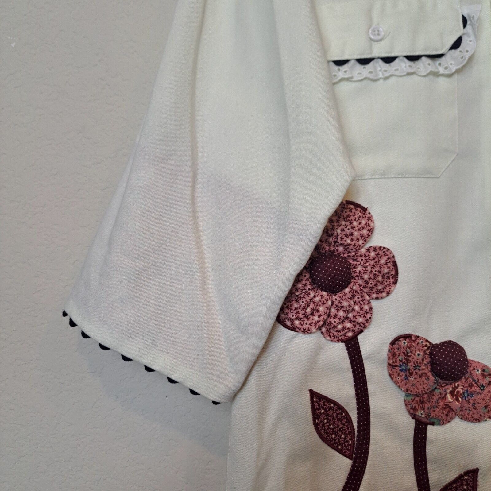 Other Vintage Eyelet Ruffle Patchwork Hippie Blouse Shirt Kitschy Size M / US 6-8 / IT 42-44 - 6 Thumbnail