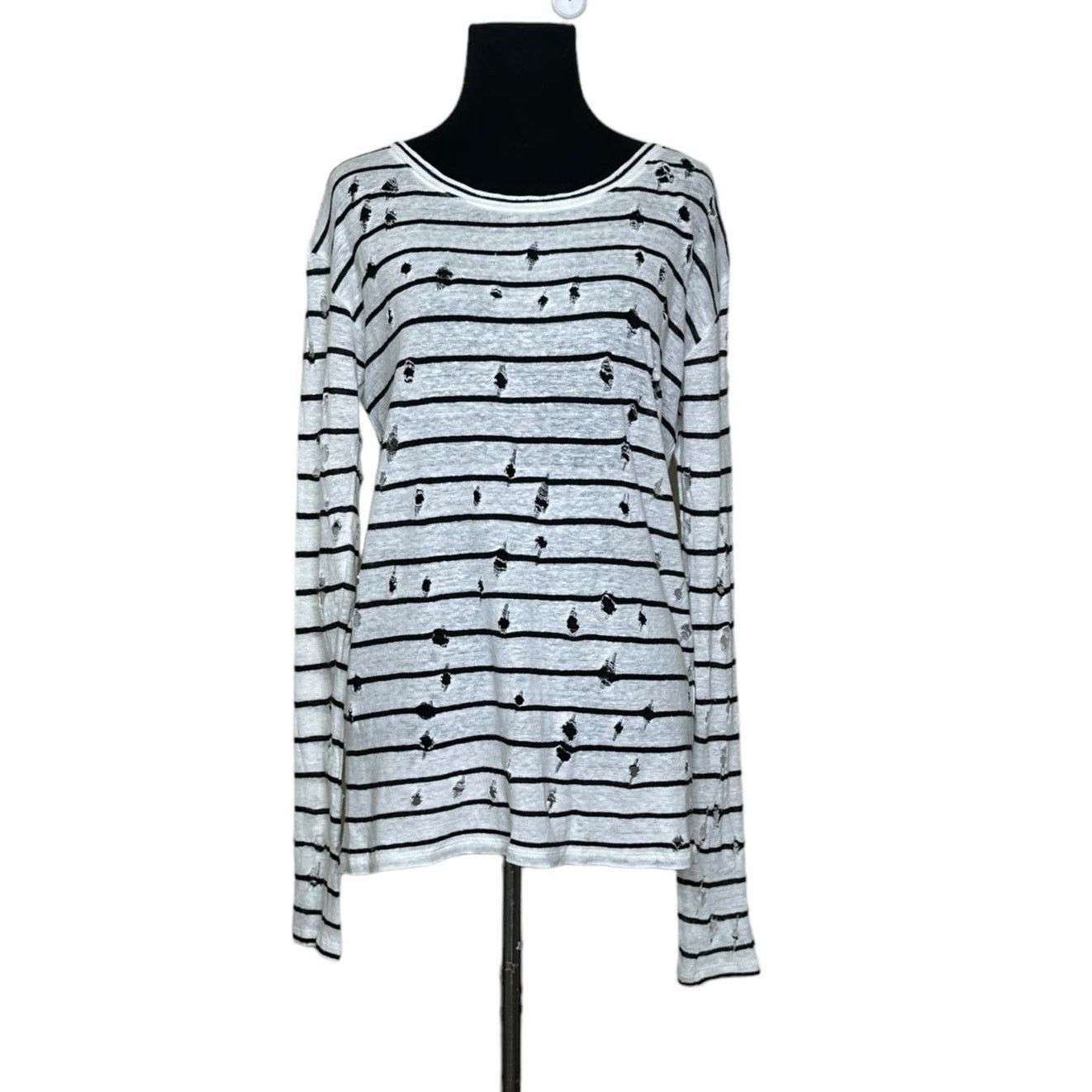 Iro IRO white black linen stripes distressed shirt size XS Size XS / US 0-2 / IT 36-38 - 1 Thumbnail