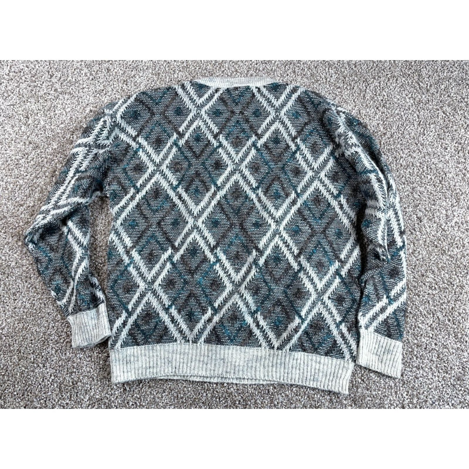 Vintage VTG 80s Diamond Pattern V-Neck Sweater Bachrach Men's XL Gray Pullover Knit Wool Size US XL / EU 56 / 4 - 3 Thumbnail
