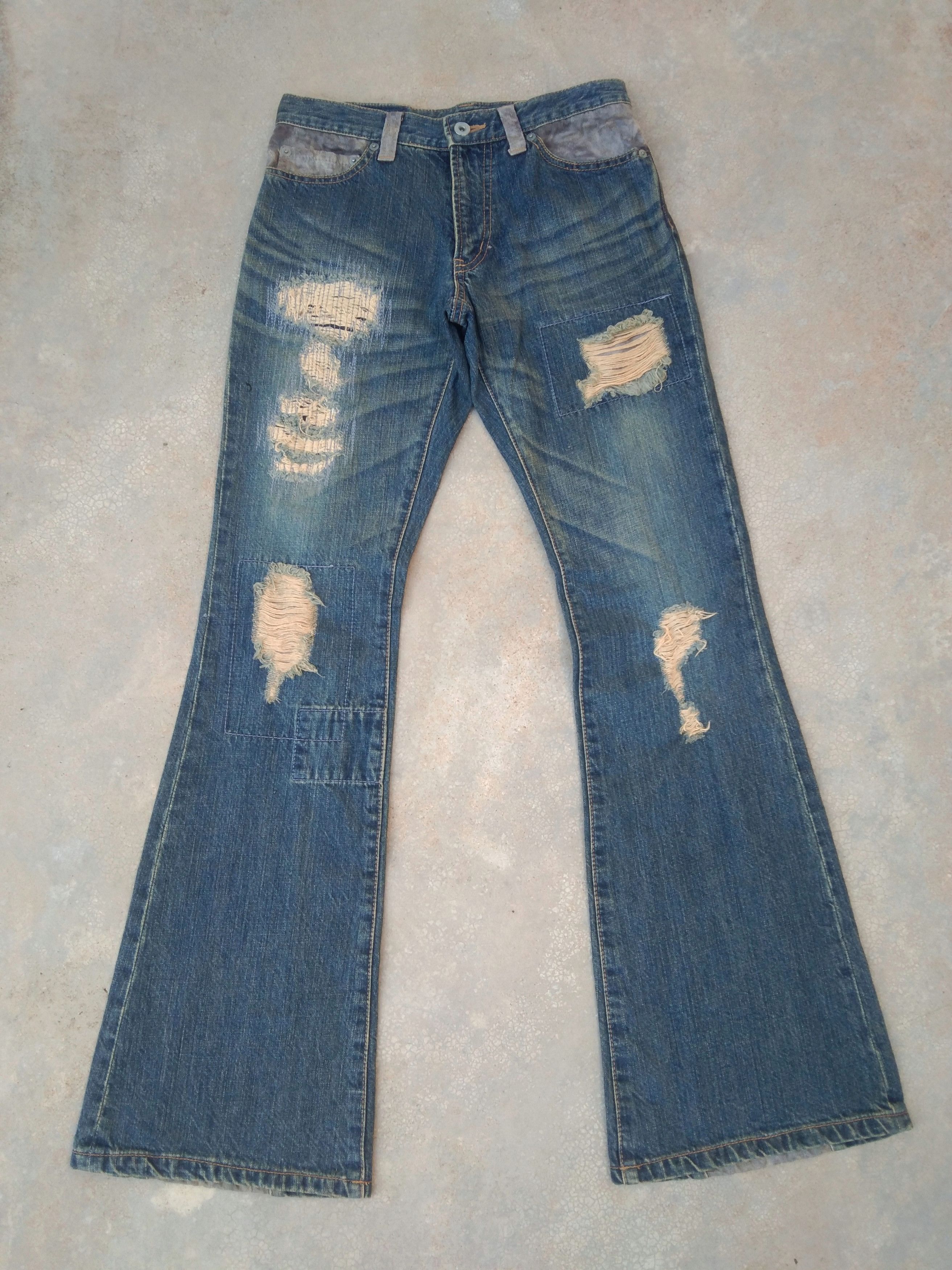 Vintage Boot Cut Morgan Homme Distressed Flared Jeans 28x32