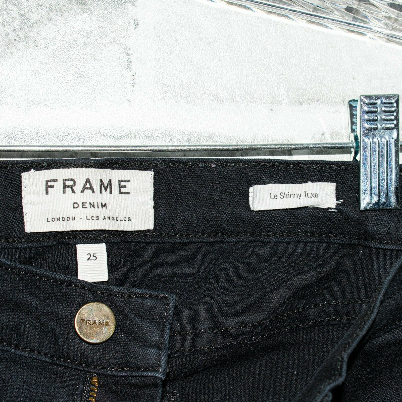 Frame FRAME Denim Le Skinny Tuxe Jeans in Black w Faux Mesh Panel Size 25" / US 0 / IT 36 - 3 Thumbnail