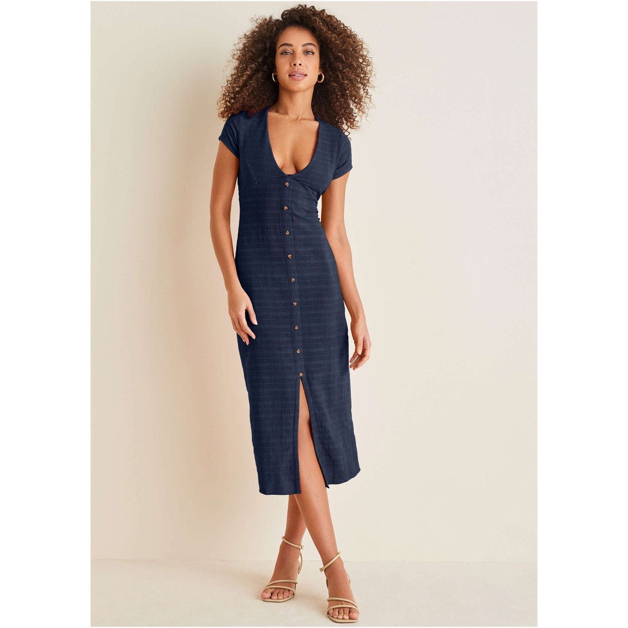 Other Venus Navy Blue Deep V-Neck Cotton Summer Dress Size 6 Size M / US 6-8 / IT 42-44 - 1 Thumbnail