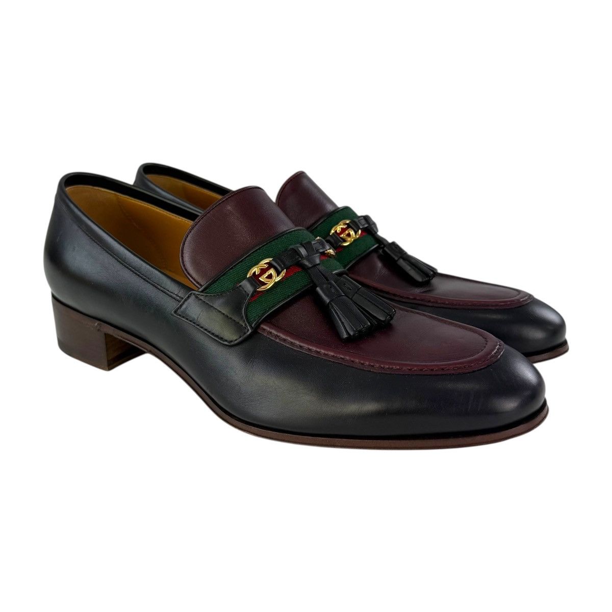 size 12.5G 13 US Gucci GG Loafer Tassel Black Leather Canvas Gucci Animal Print Dress Shoes for Men for sale | eBay main image 3
