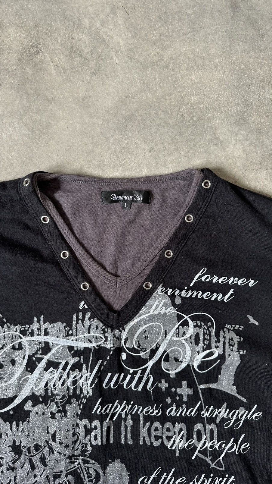 Japanese Brand VINTAGE BEUMONT CARR POEMS DOUBLE LAYER LS TEE Size US M / EU 48-50 / 2 - 4 Thumbnail