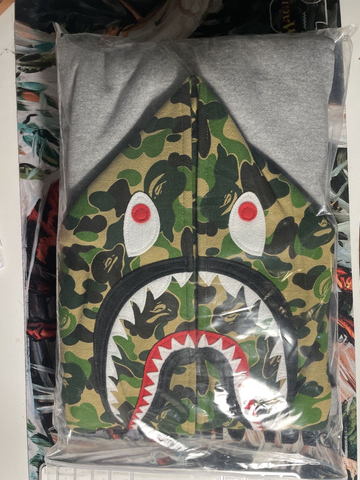 image of Bape Abc Camo Shark Pullover Hoodie in Grey, Men's (Size XL)