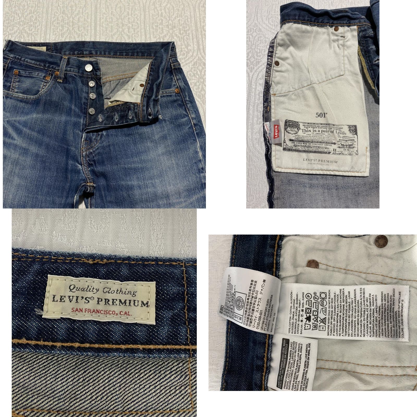 Levi's VINTAGE Levi's 501 Jeans Mens 31x30 Blue Denim Straight Leg Button Fly Distressed Worn Casual/Everyday Mens Jeans Size US 31 - 8 Thumbnail