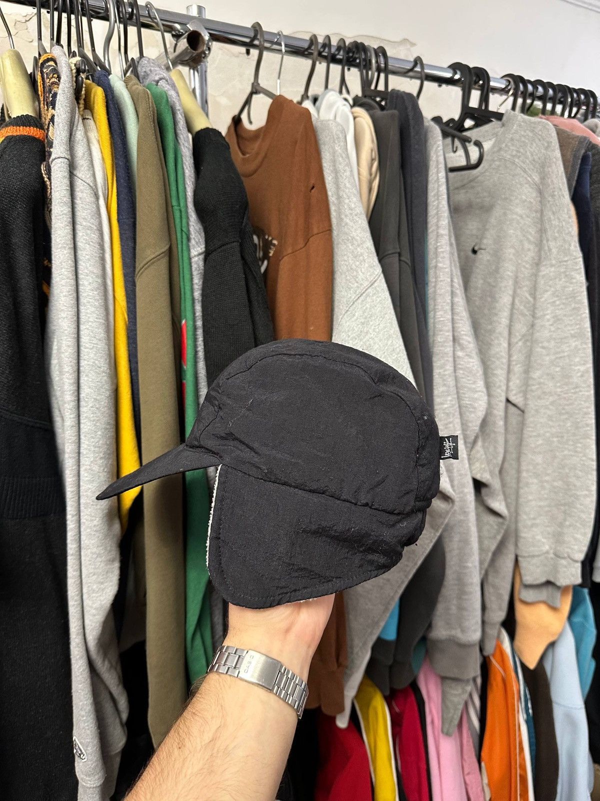 Stussy Vintage 90s Stussy Reversible Trapper Hat Nylon Black Rare Size ONE SIZE - 6 Thumbnail