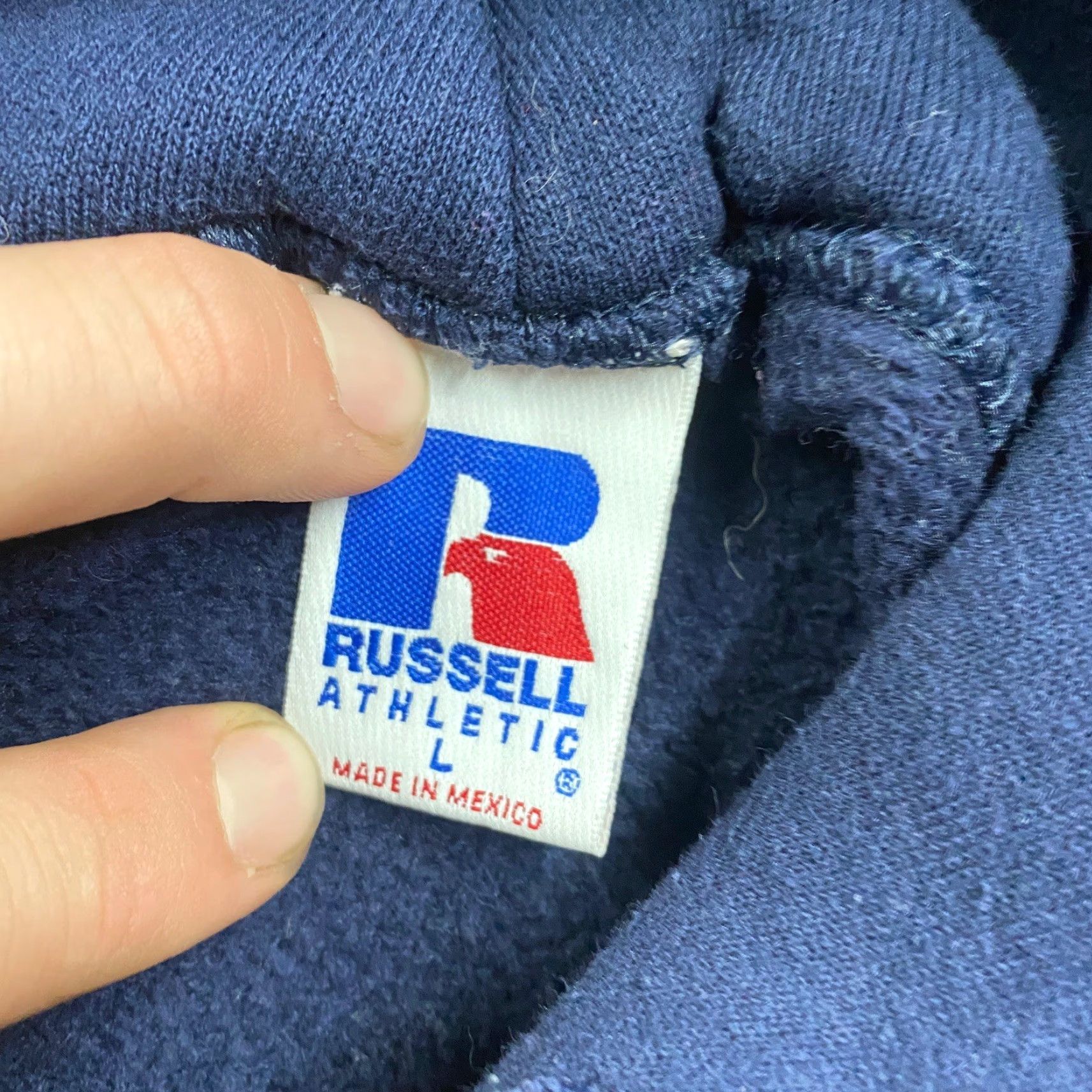 Vintage VINTAGE Russell Hoodie Mens L Blue 90s School Logo Graphic Print Sweatshirt Size US L / EU 52-54 / 3 - 4 Thumbnail