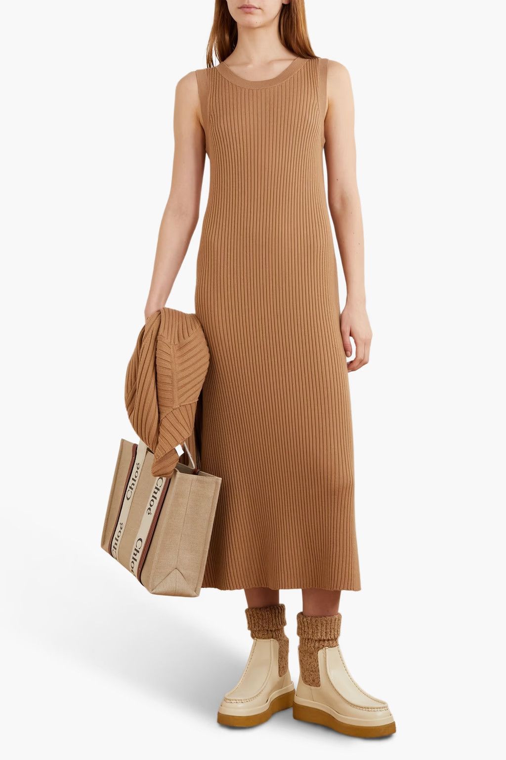 Chloe o1y0825 Sleeveless Midi Dress in Camel Size M / US 6-8 / IT 42-44 - 2 Thumbnail