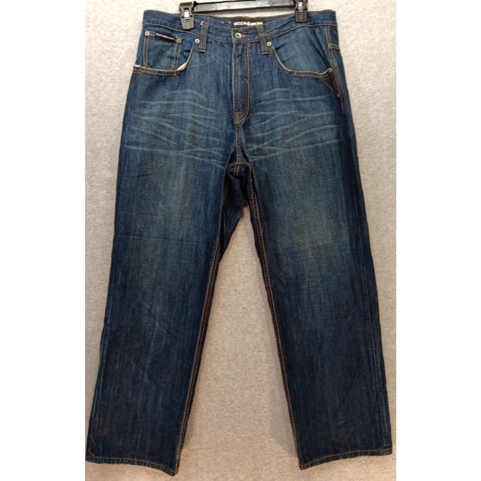 Rocawear VINTAGE Rocawear Jeans Pants 36x30 Blue Denim Hip Hop Baggy Embroidered Rocawear Jeans 90s Y2k Streetwear Mens jeans Size US 36 / EU 52 - 2 Thumbnail