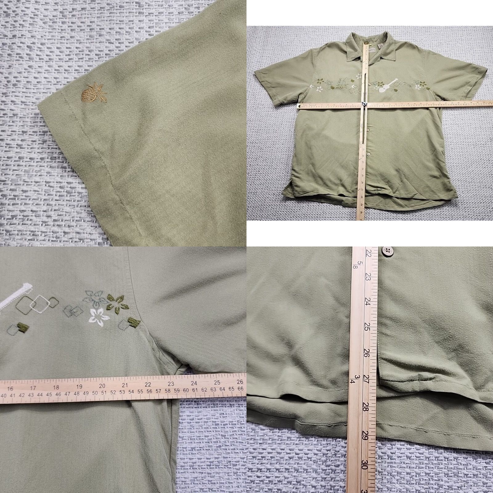 Cubavera VINTAGE Cubavera Shirt, Button-Up, Large, Rayon Blend, Bowling Camp, Y2K, Embroidered Guitar, Green, Short Sleeve, Casual, Men, Regular Fit Size US L / EU 52-54 / 3 - 8 Thumbnail
