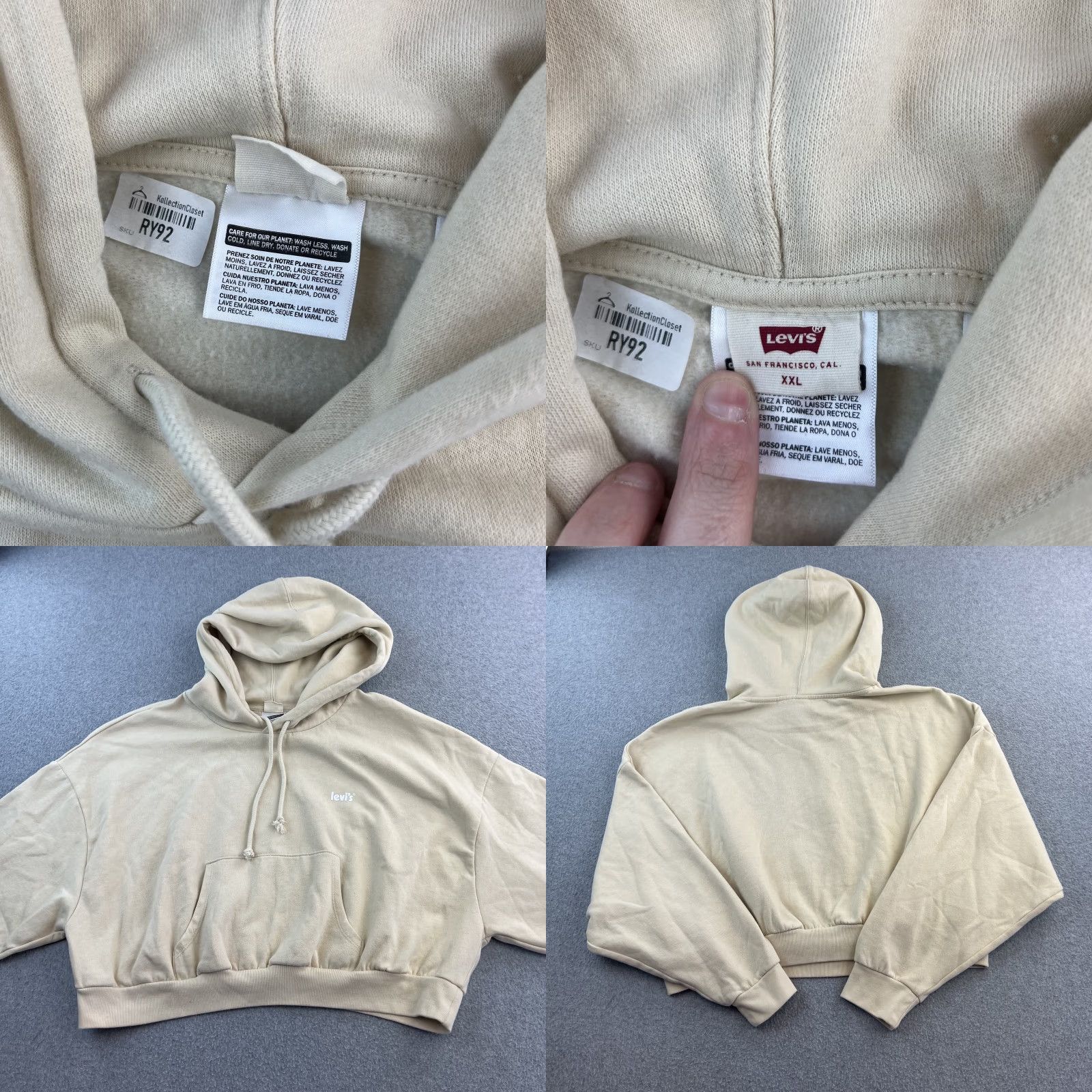 Levi's VINTAGE Levi's Hoodie Womens 2XL Beige Cropped Pullover Sweatshirt Logo Front Pocket Size XXL / US 16-18 / IT 52-54 - 8 Thumbnail