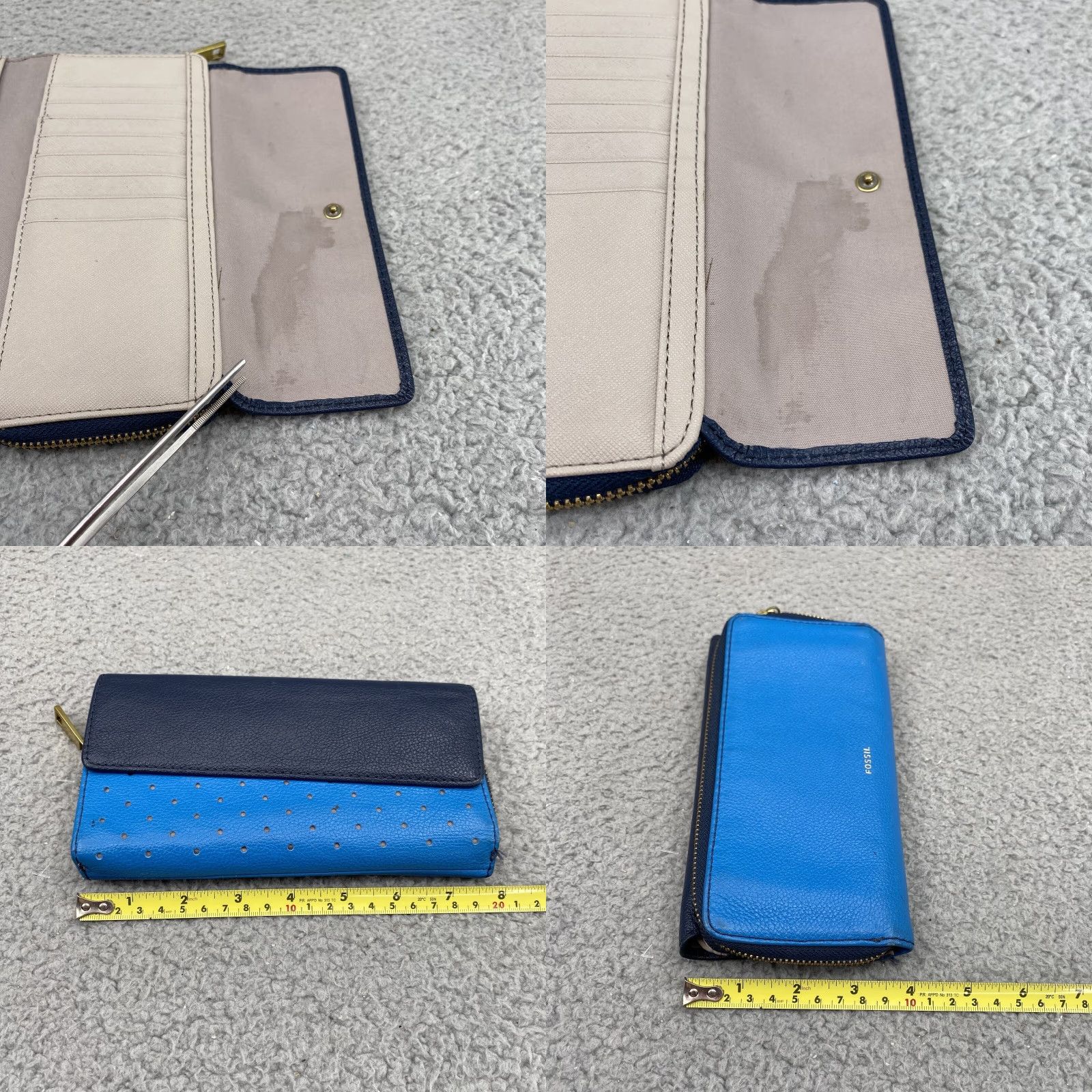 Fossil FOSSIL Leather Wallet Zip-Around Clutch Blue Lining Cards ID Divider Boho Women Medium Wallet Zip-Around (Blue) Womens Size ONE SIZE - 8 Thumbnail