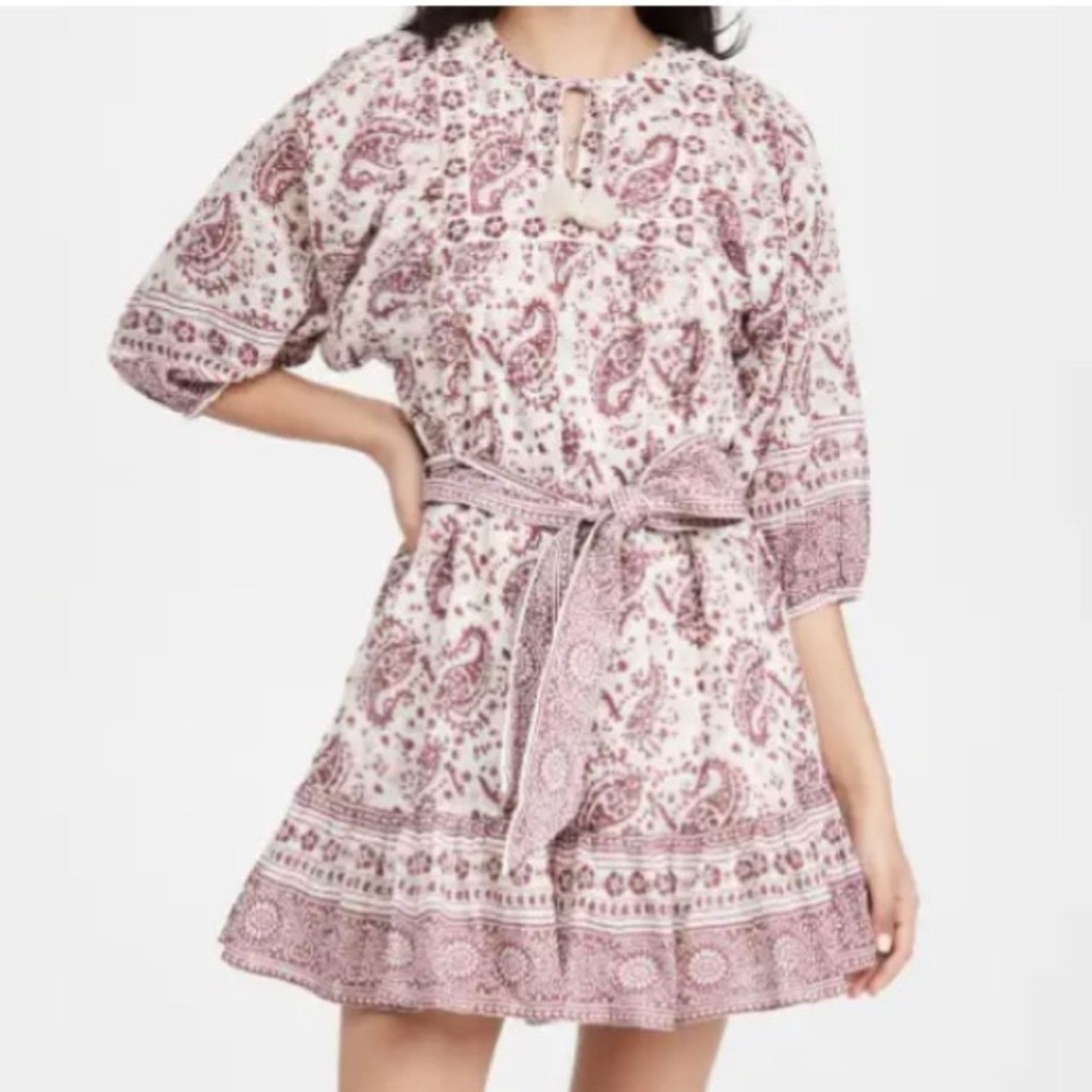 Cleobella EUC Cleobella $198 Mini Dress Burgundy Block Print sz SM Size S / US 4 / IT 40 - 6 Thumbnail