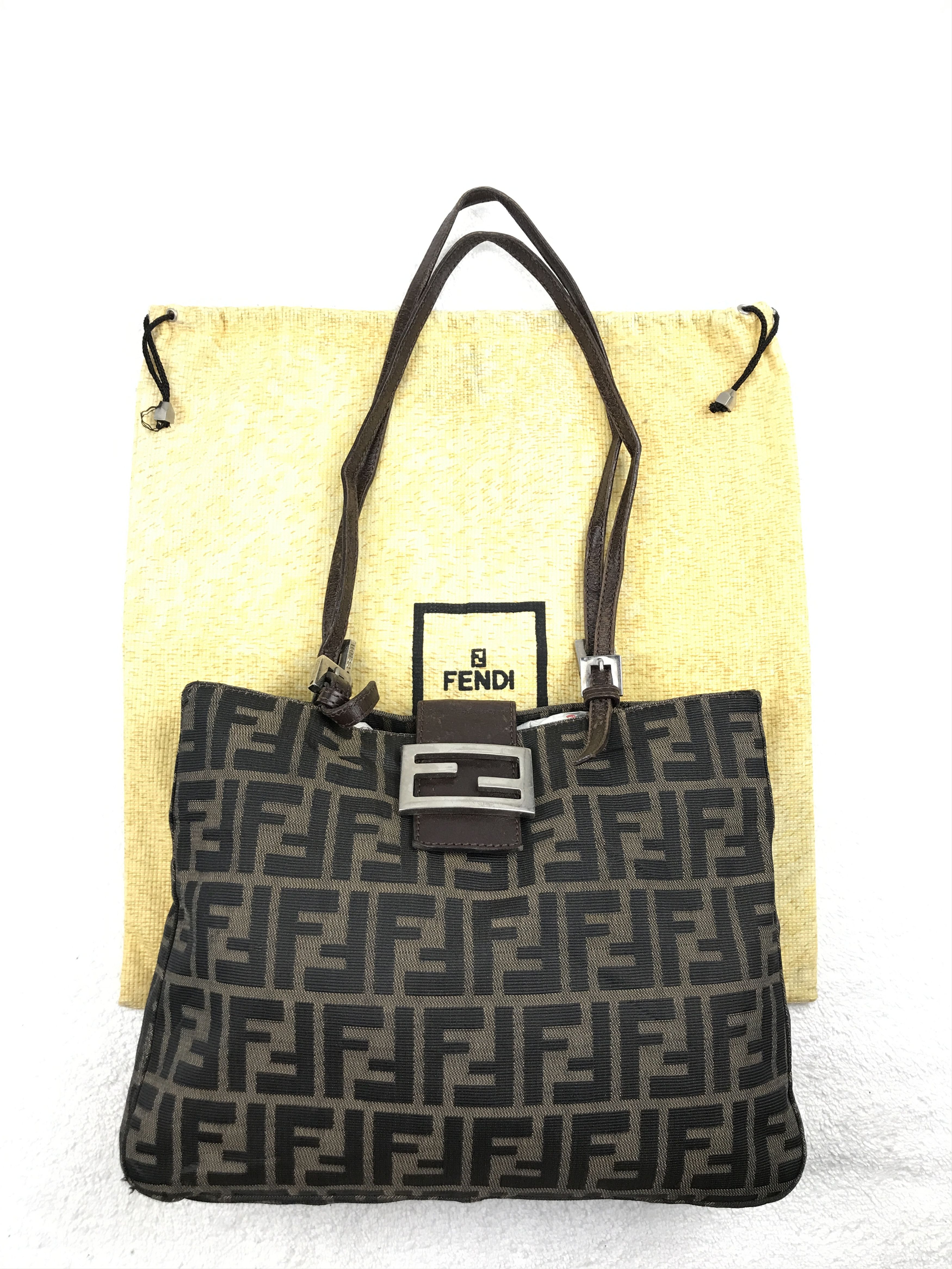 FENDI FF Zucca Mamma Bucket Rhinestone One Shoulder Bag 8BR600 Silver lame