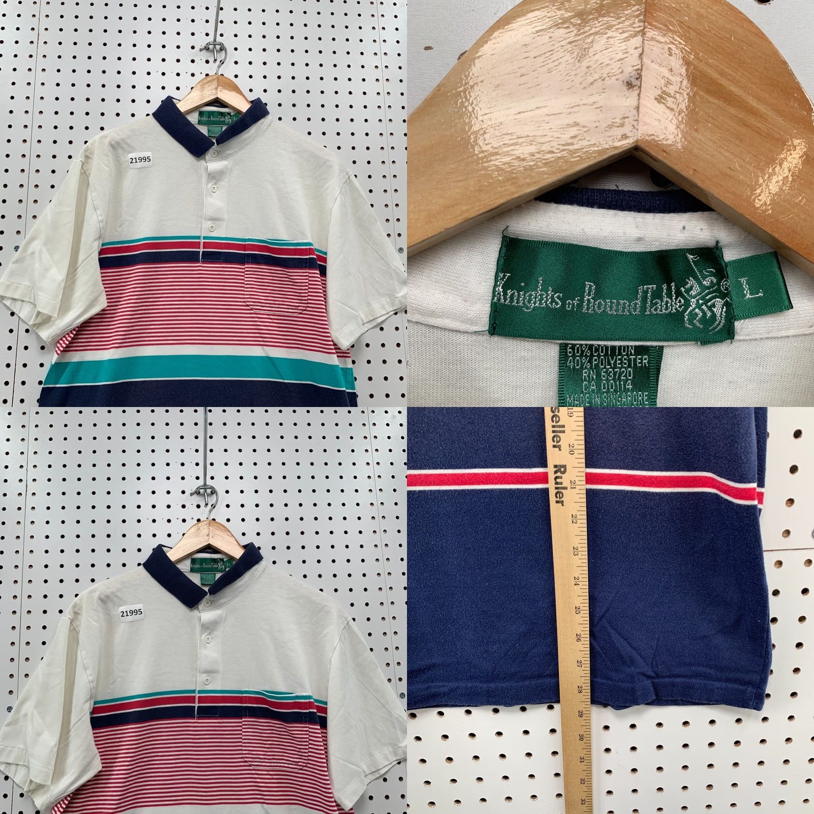 Vintage Knights Of Round Table Polo Shirt White Red Blue Striped Mens Large 21x28.5 Size US L / EU 52-54 / 3 - 8 Thumbnail
