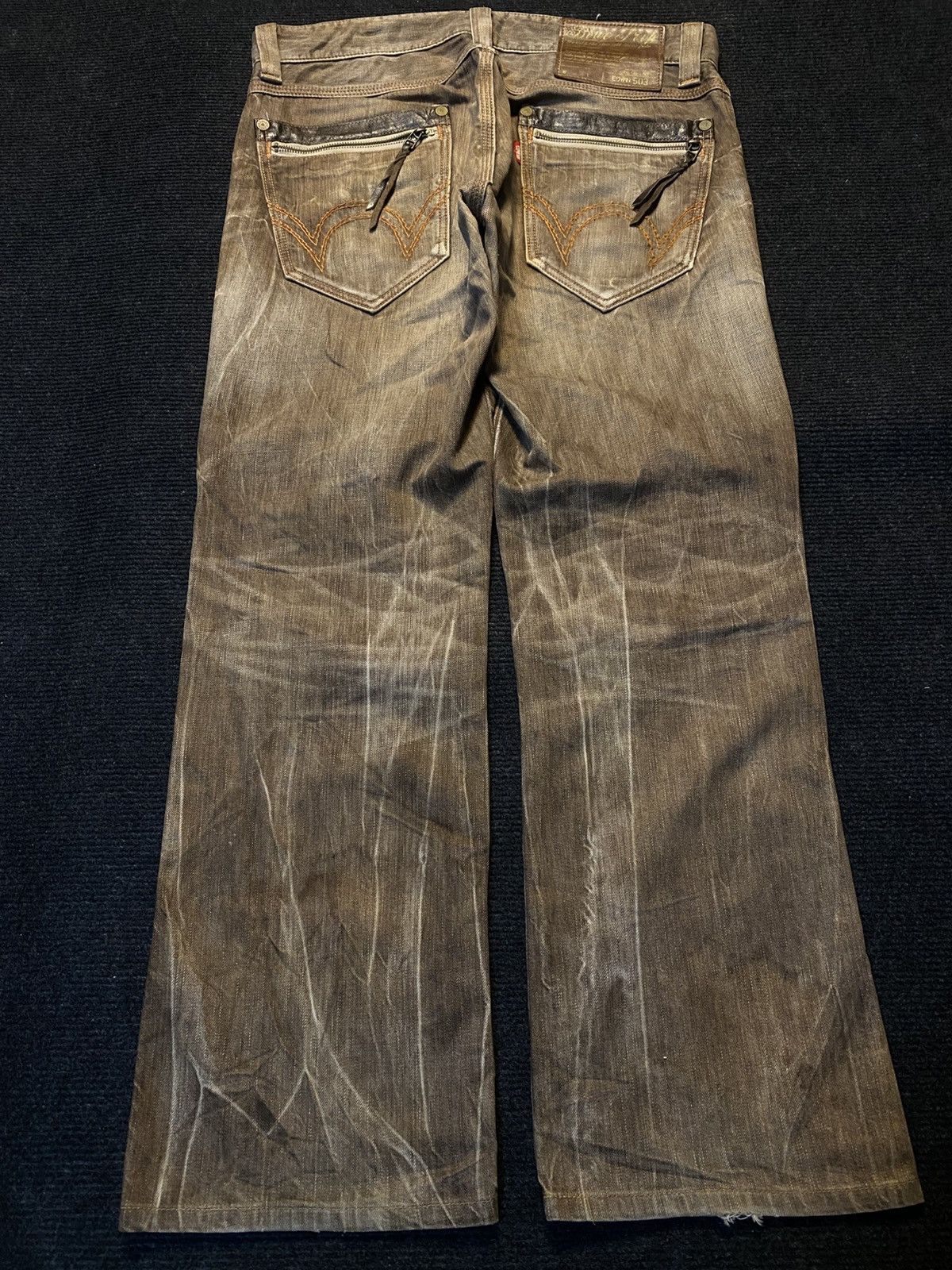 Edwin ‼️Insane Distressed EDWIN 503 Jeans Back pocket Zipper ‼️ Size US 34 / EU 50 - 1 Thumbnail