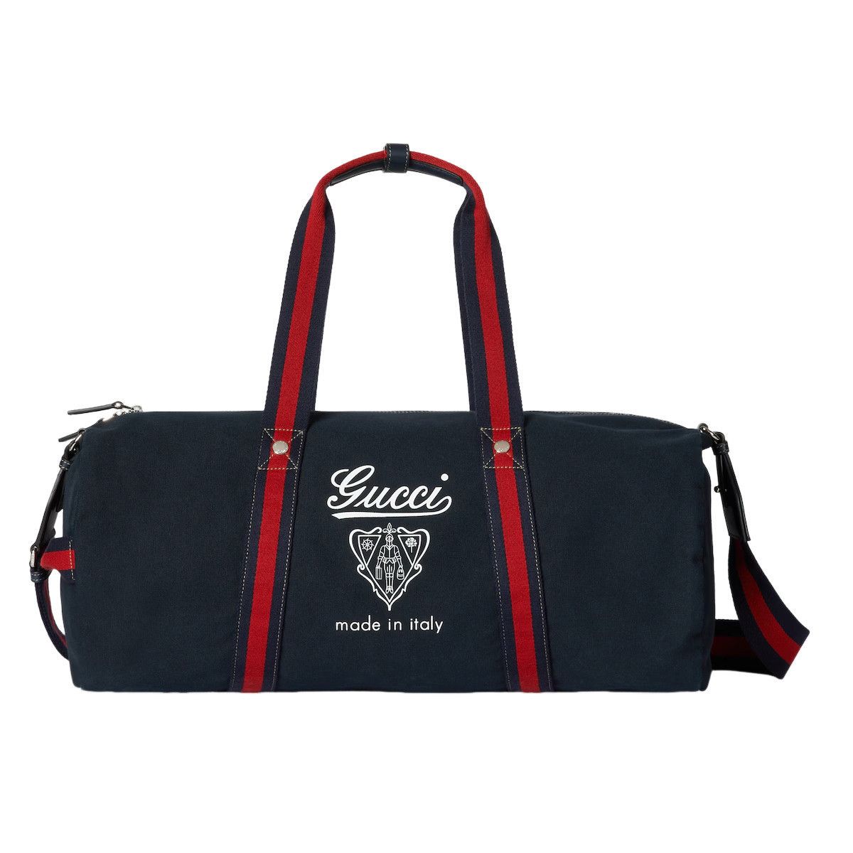 GUCCI $2100 Dark Blue Canvas Large Duffle Bag New & Authenti