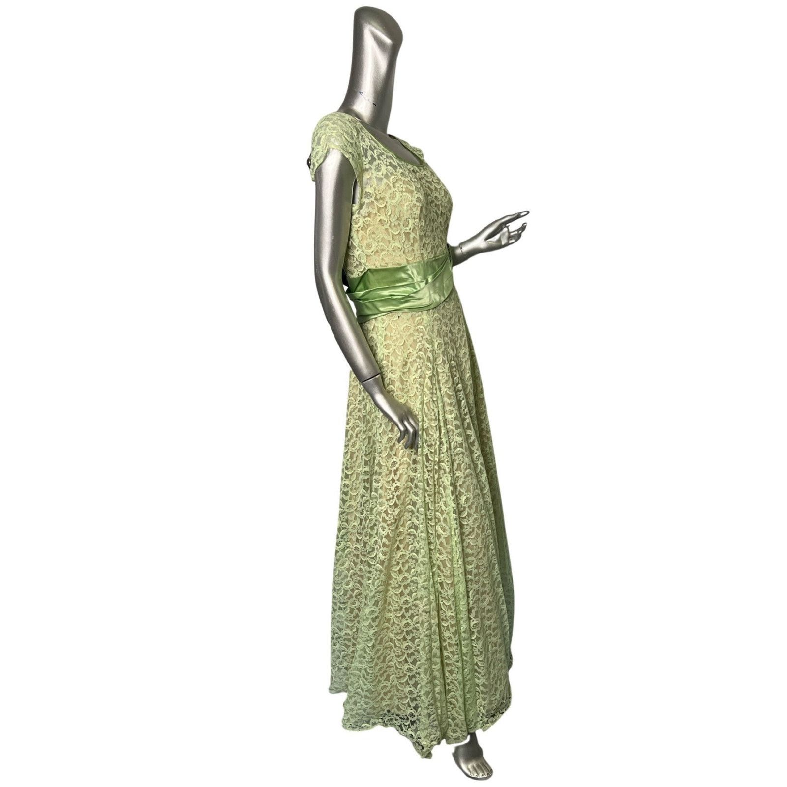 Vintage Vintage 1960s Emma Domb Green Lace Evening Gown Medium Size M / US 6-8 / IT 42-44 - 4 Thumbnail