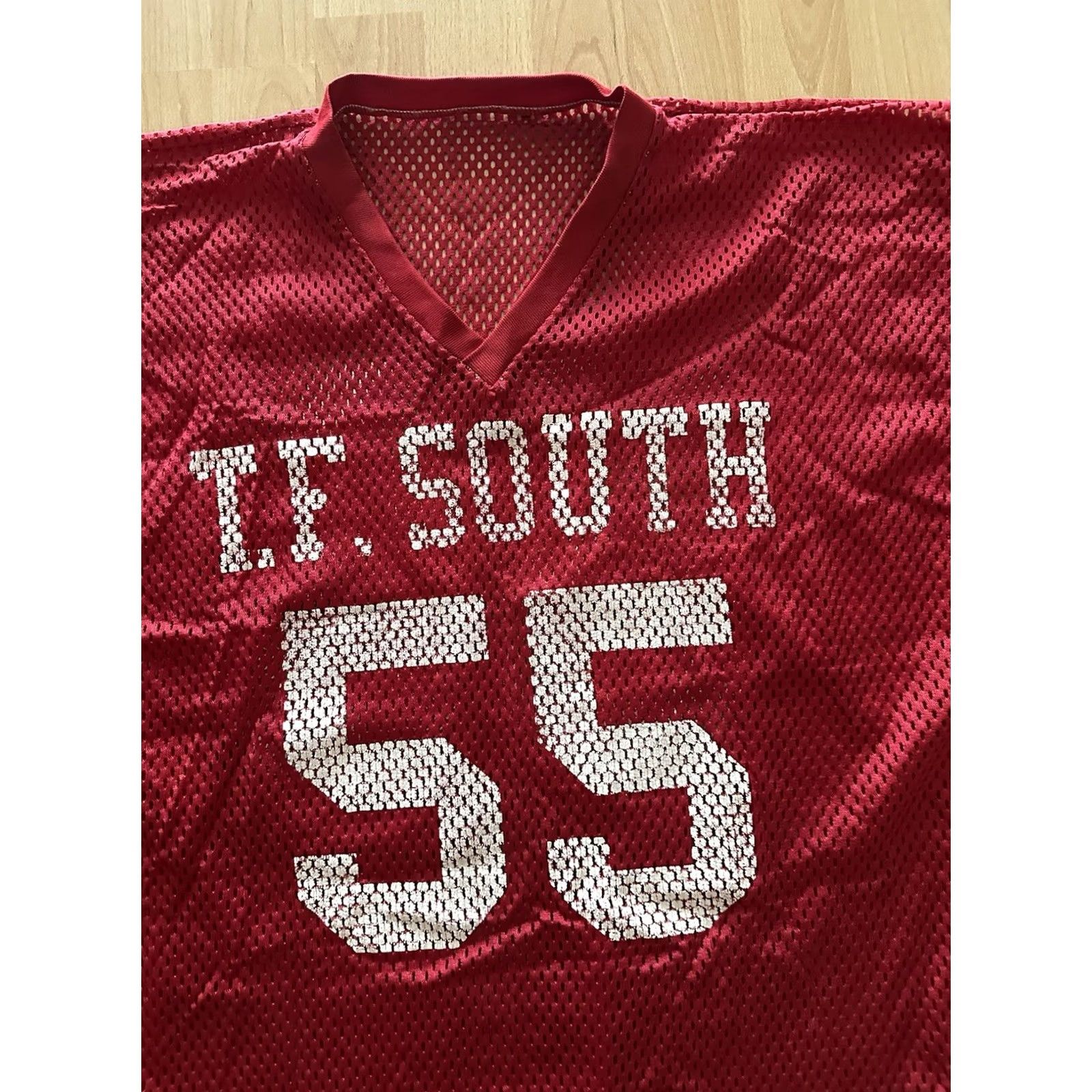 Vintage VINTAGE 80s T.F. South Rebels Football Thornton Fractional High Game Worn Jersey L Red Cotton Blend Jersey Men Short Sleeve V-Neck Shirt Size US L / EU 52-54 / 3 - 3 Thumbnail