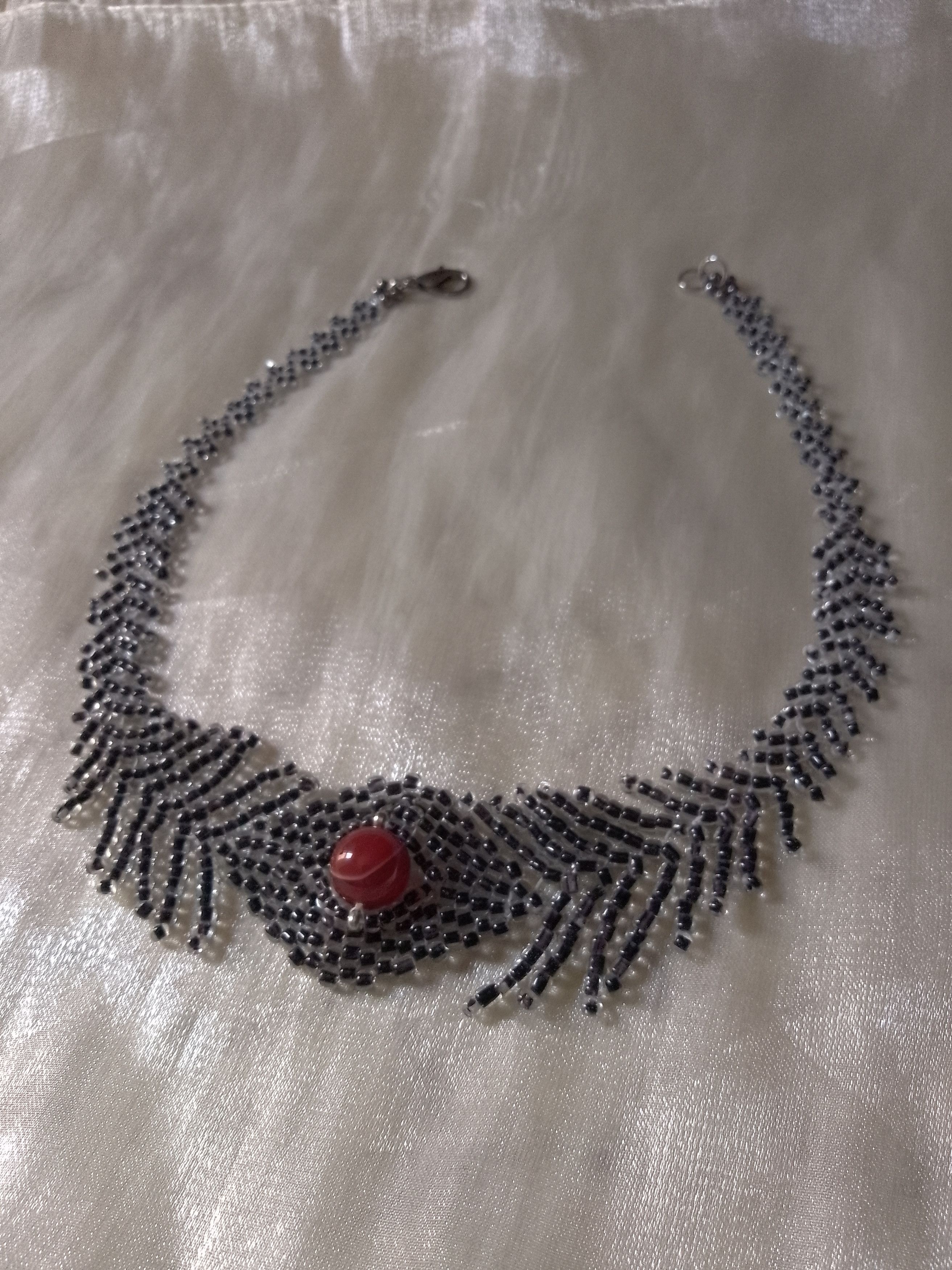 Handmade Necklace Choker. Black sexy with red carnelian gemstone Size ONE SIZE - 4 Thumbnail