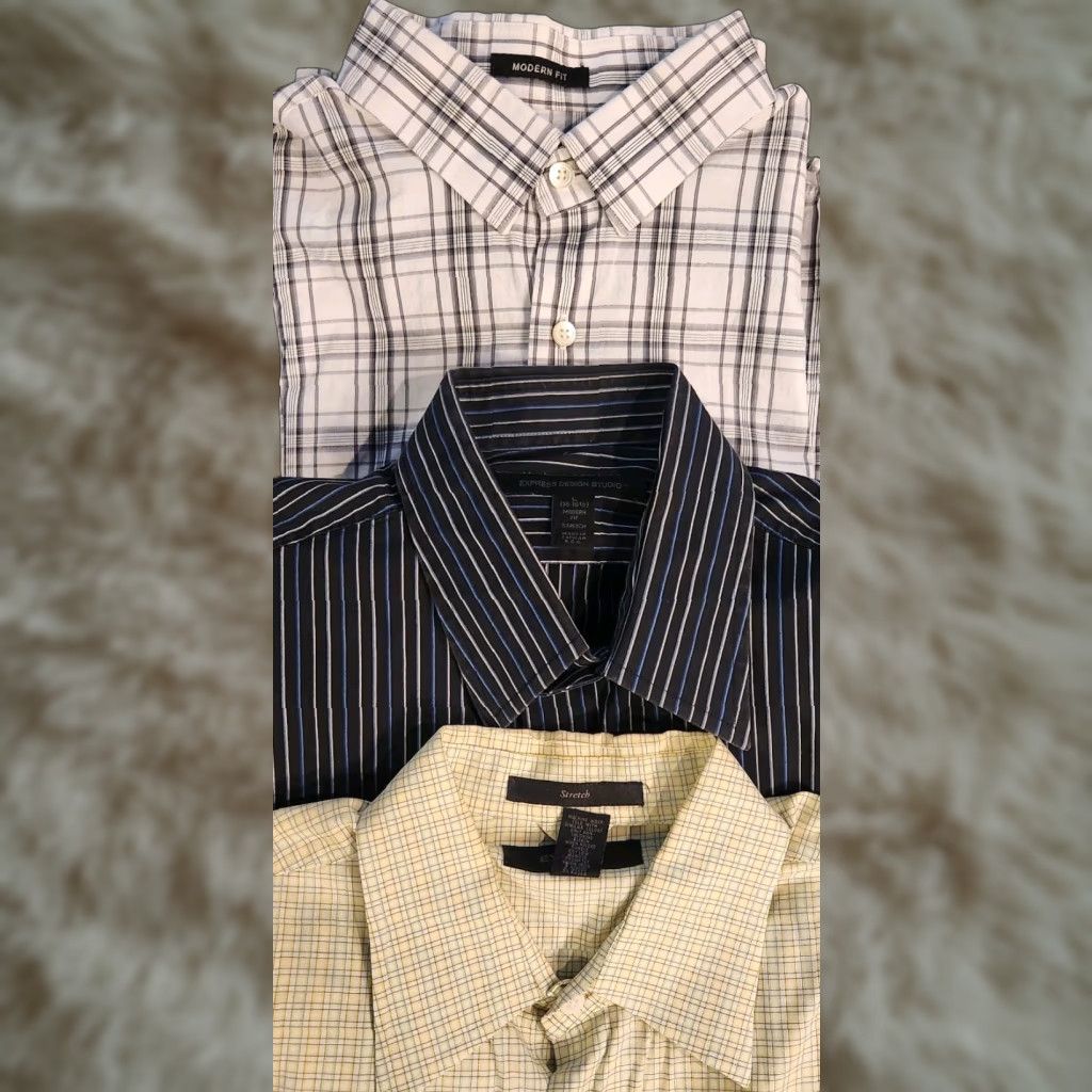Express EXPRESS Button-Down Dress Shirt Mens Large 16-16 1/2 Striped Plaid Check Lot 3 Size 42R - 1 Thumbnail