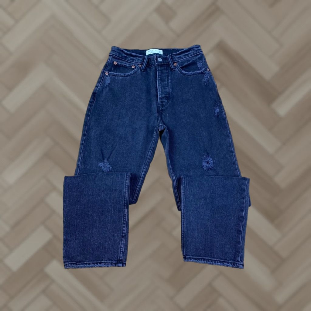Abercrombie & Fitch Abercrombie & Fitch The Dad High Rise Jeans Womens XS 25/0 Black Denim 90s Grunge Pockets Distressed Straight Jeans Size 26" / US 2 / IT 38 - 1 Thumbnail