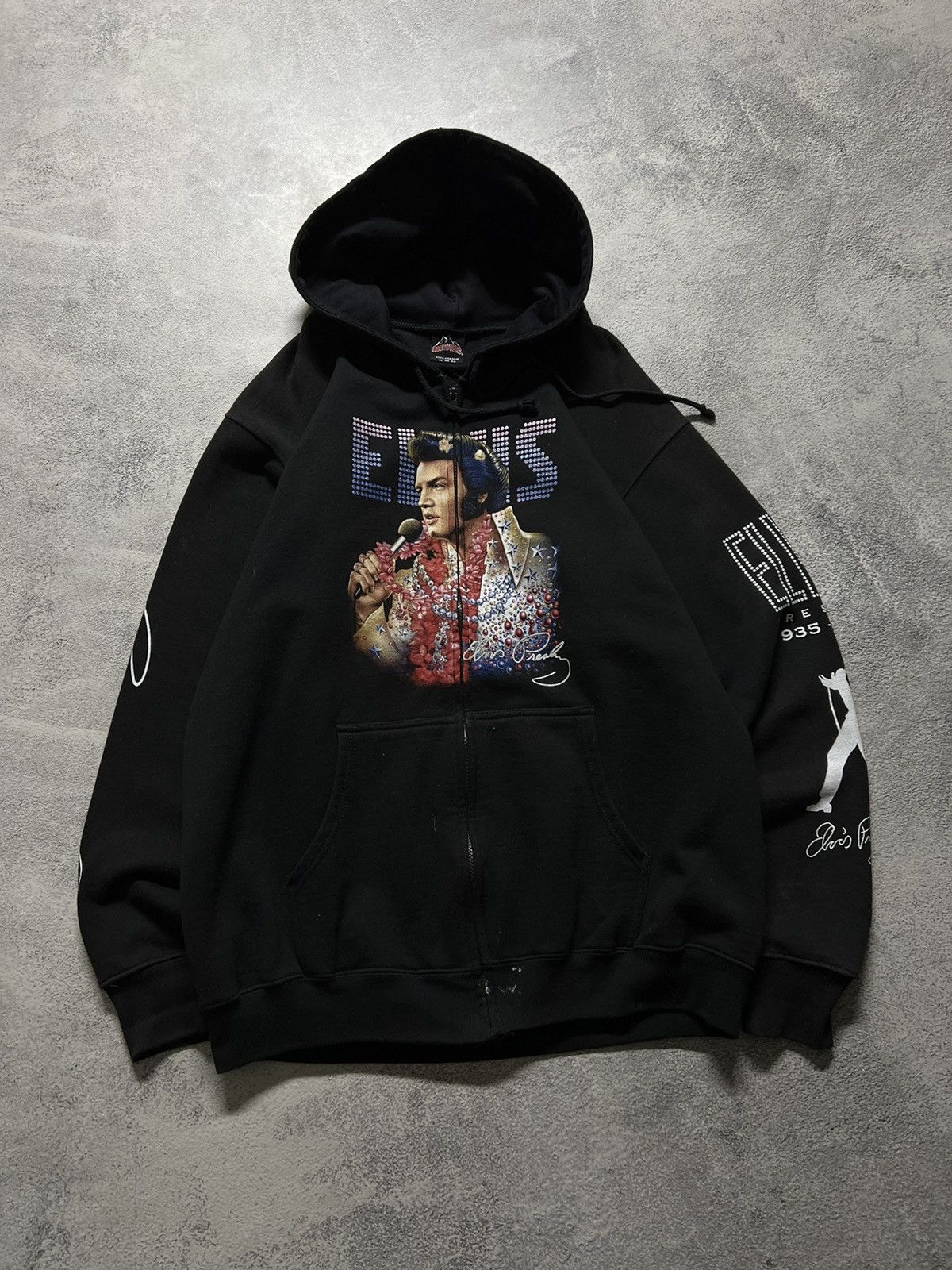Band Tees × Vintage Vintage Elvis Presley 🖤 Faded All Over Print Zip Hoodie 90’s Size US XL / EU 56 / 4 - 6 Thumbnail