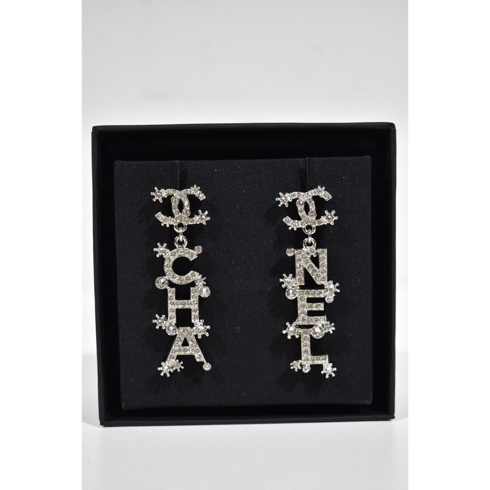 Chanel Chanel Silver Crystal Letter Statement Stud Drop Earrings Size ONE SIZE - 8 Thumbnail