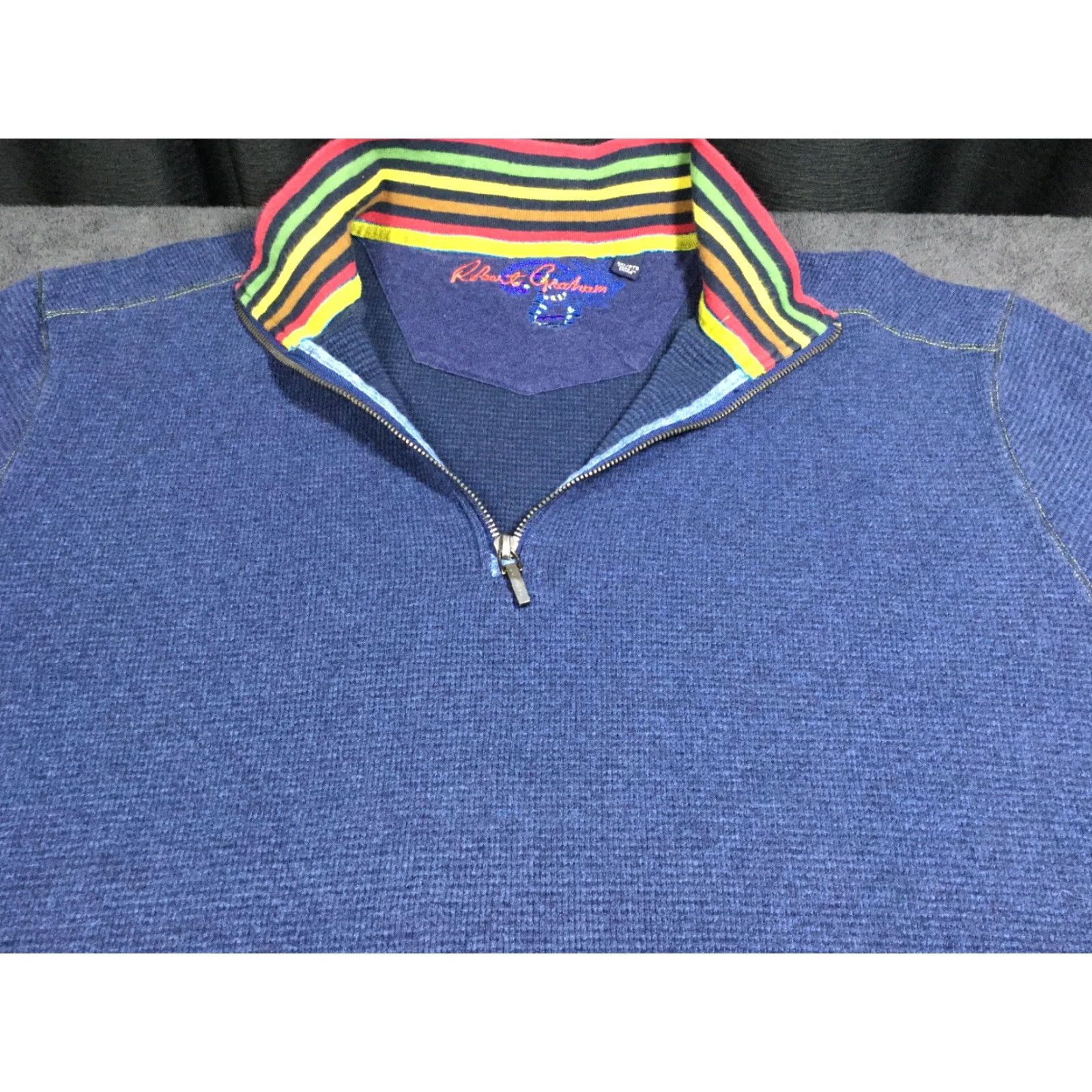 Robert Graham VINTAGE Robert Graham Sweater 1/4 Zip Navy Blue Cotton XL Mens SKU 1/2 Zip 100% Cotton Men’s Clothing Size US XL / EU 56 / 4 - 2 Thumbnail