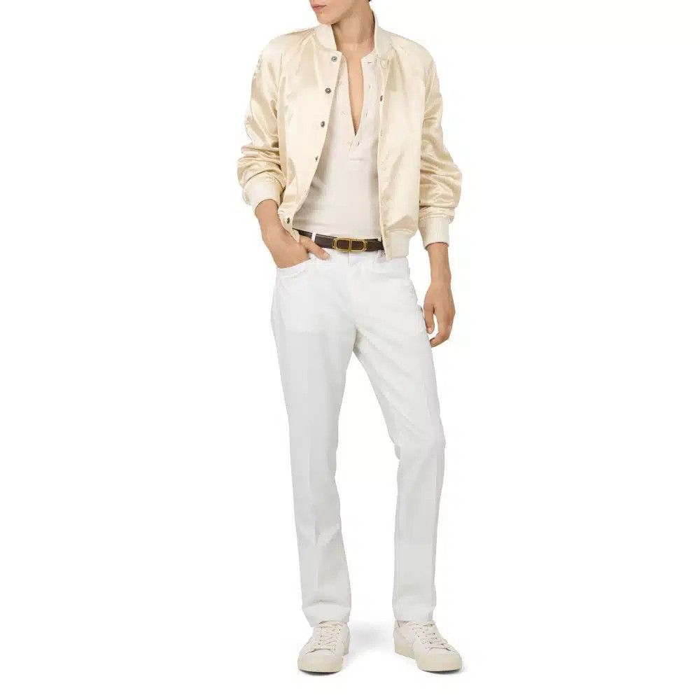Tom Ford o1loc1c0825 OBS052 Viscose Bomber Jacket in Beige Size US L / EU 52-54 / 3 - 2 Thumbnail