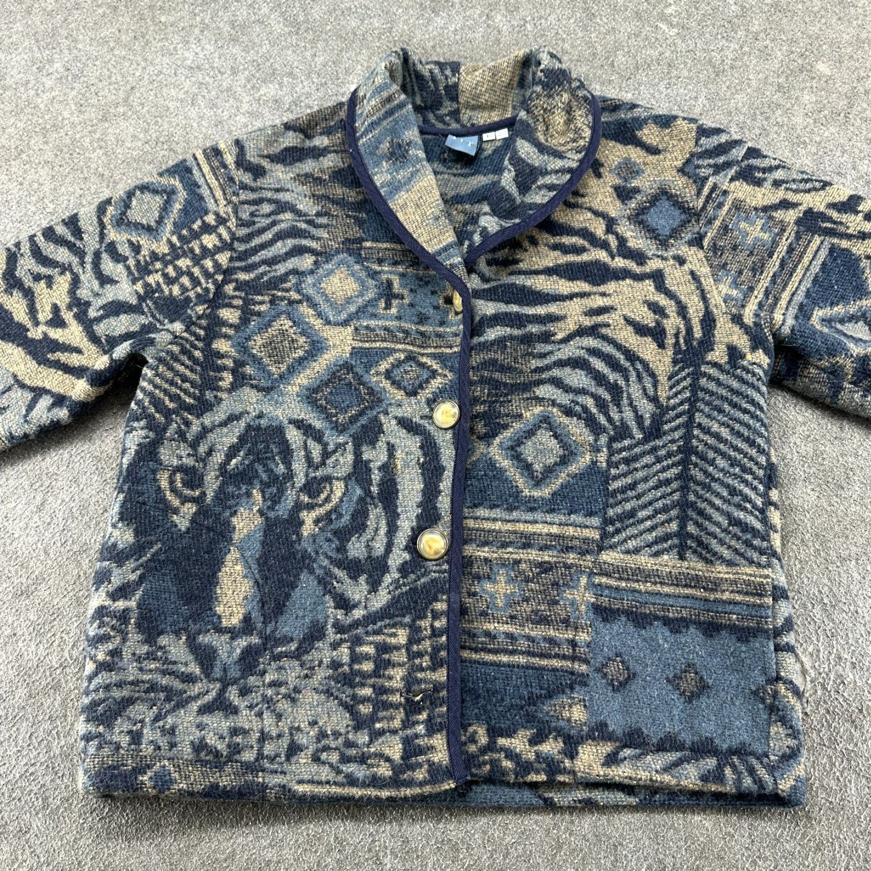Vintage VINTAGE Ivy Jacket Womens L Blue Shawl Collar Tapestry Tiger Print Abstract 90s Size L / US 10 / IT 46 - 2 Thumbnail