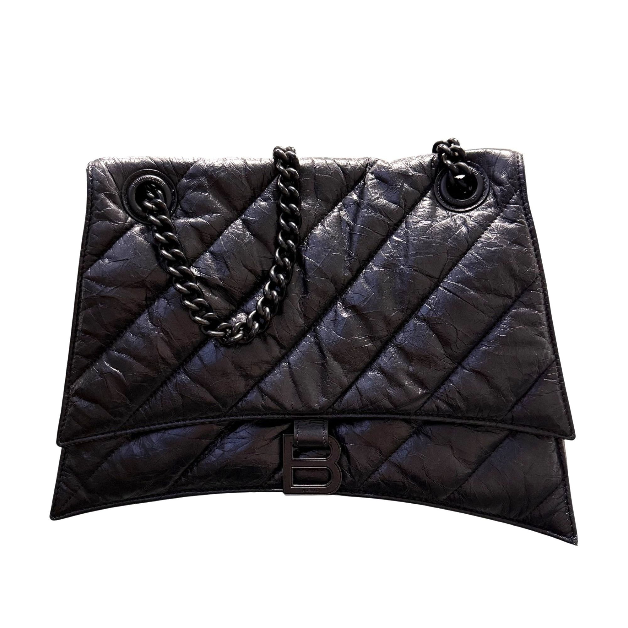 Balenciaga Quilted Black Leather Shoulder Bag With Chain Str
