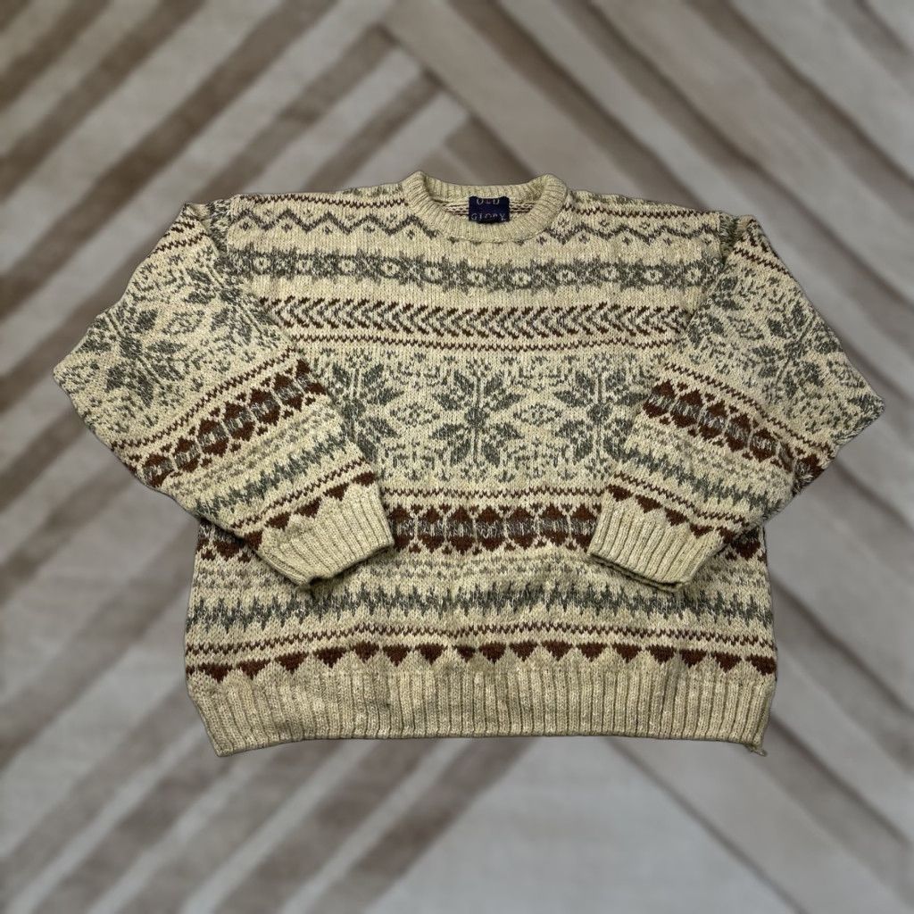 Vintage VTG Old Glory Sweater Crew Neck Adult L Ivory Cotton Knitted Chunky-Knit Vintage 90s Preppy Ski Casual Mens Pullover Size US L / EU 52-54 / 3 - 1 Thumbnail