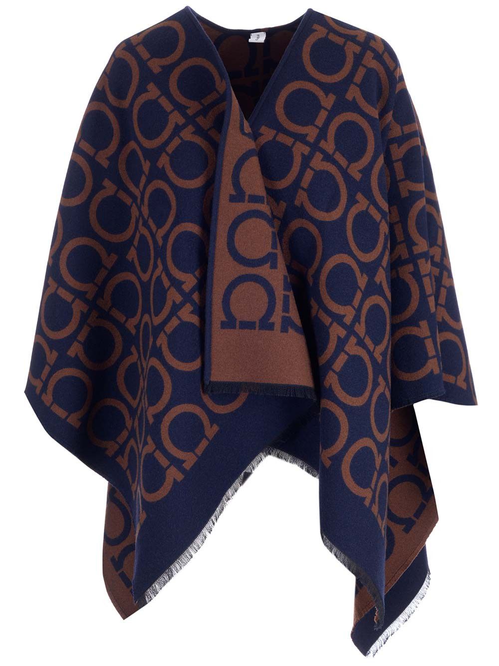 Salvatore Ferragamo o1s1rm0924 Reversible Wool Cape in Blue/Brown Size XS / US 0-2 / IT 36-38 - 1 Thumbnail