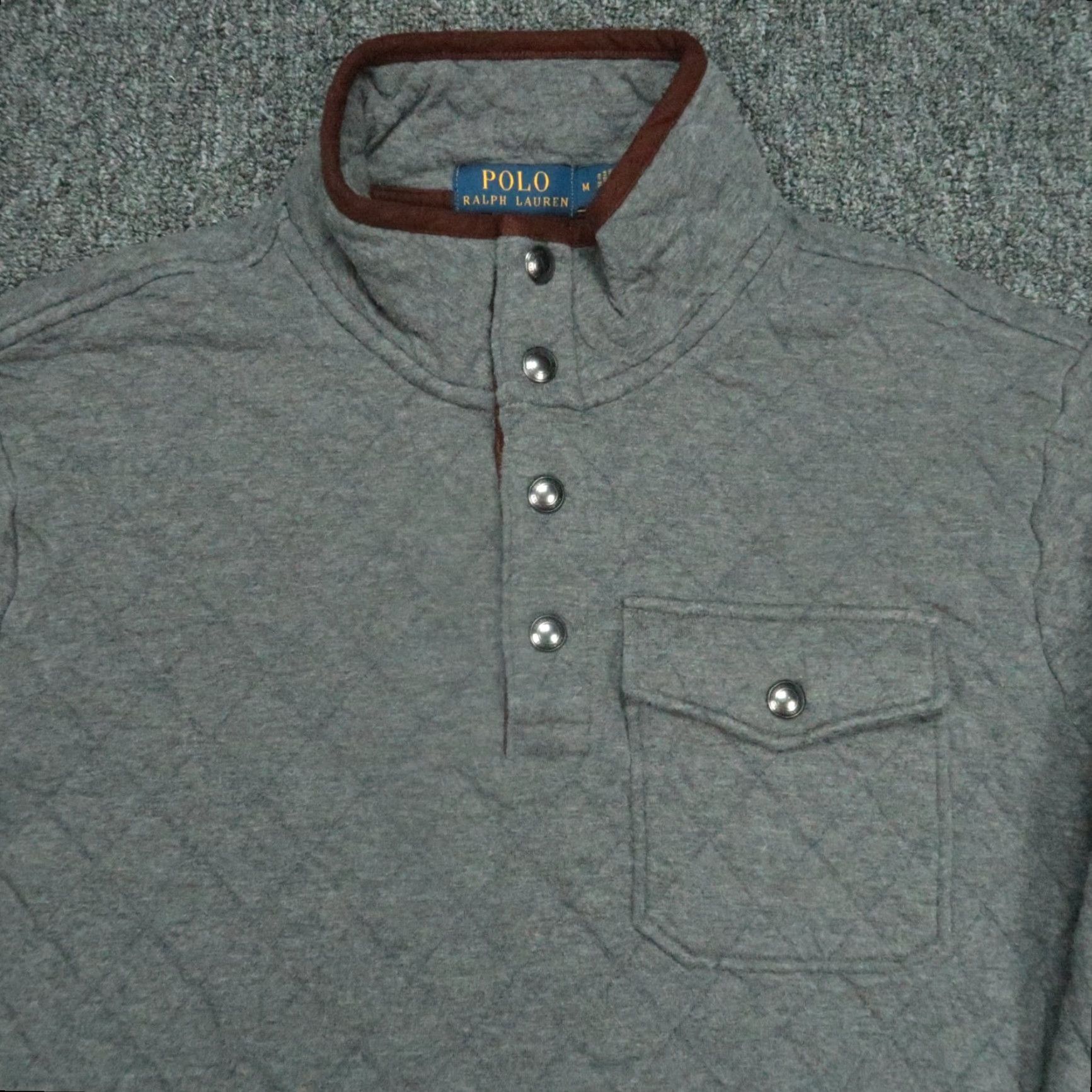 Polo Ralph Lauren Polo Ralph Lauren Pullover Shirt Mens Medium Gray Quilted Fleece Mock Neck Long Sleeve Sweater All Seasons Winter, Fall, Spring Mens Size US M / EU 48-50 / 2 - 2 Thumbnail