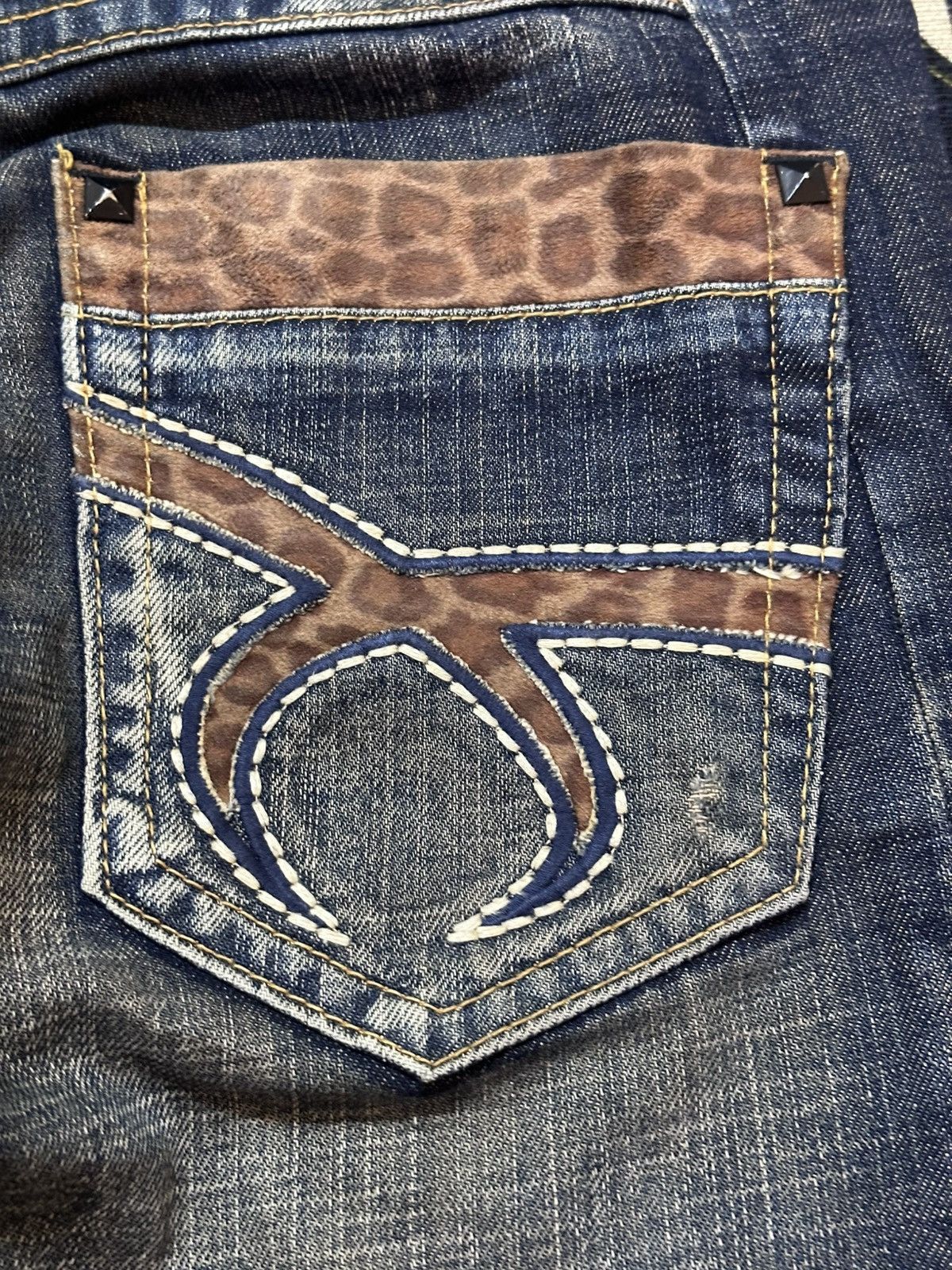 Ed Hardy Vintage Red Pepper Whiskers Studded Distressed Denim Size US 31 - 12 Thumbnail