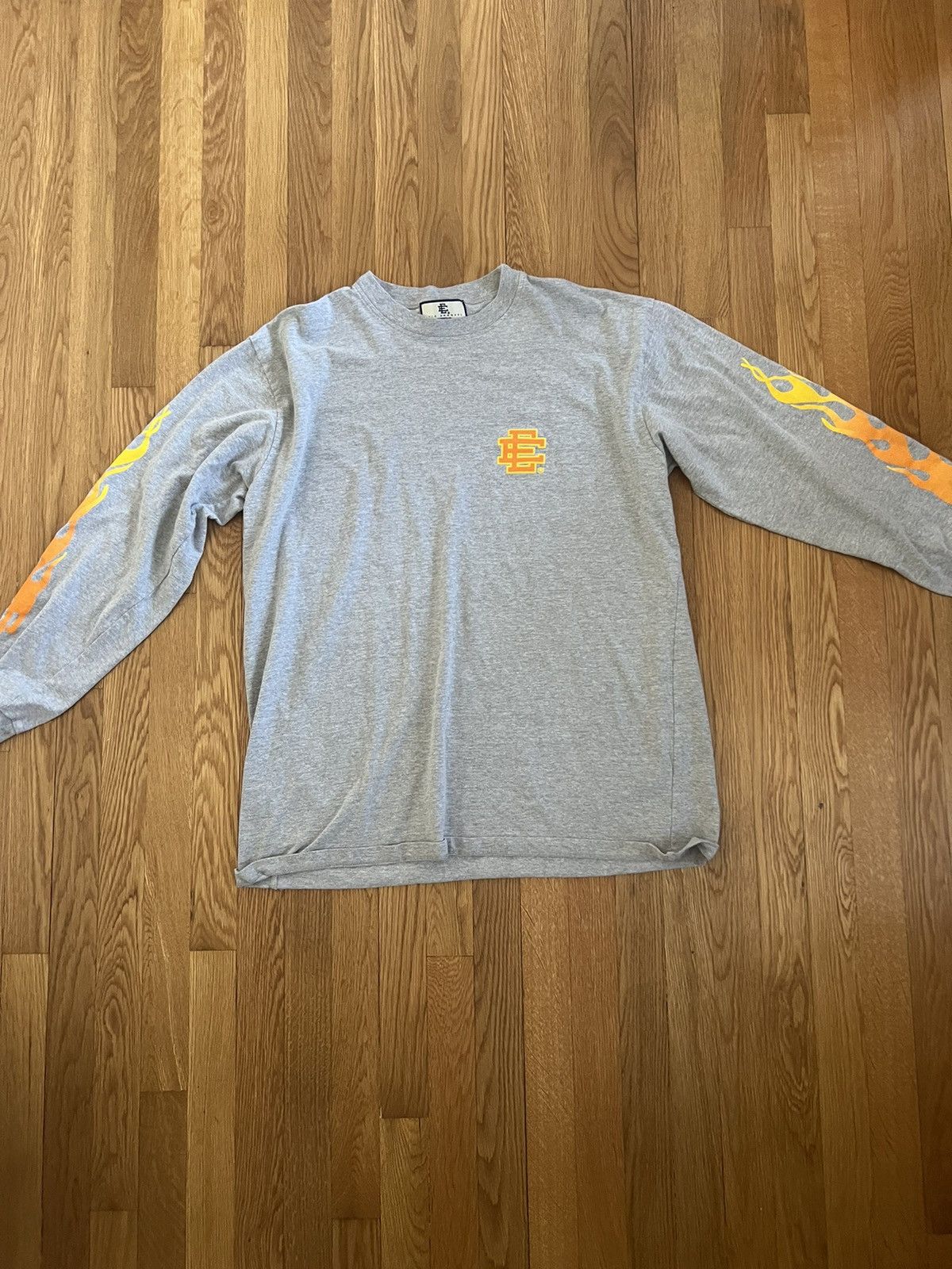 image of Eric Emanuel Flame Long Sleeve Tee in Grey, Men's (Size 2XL)