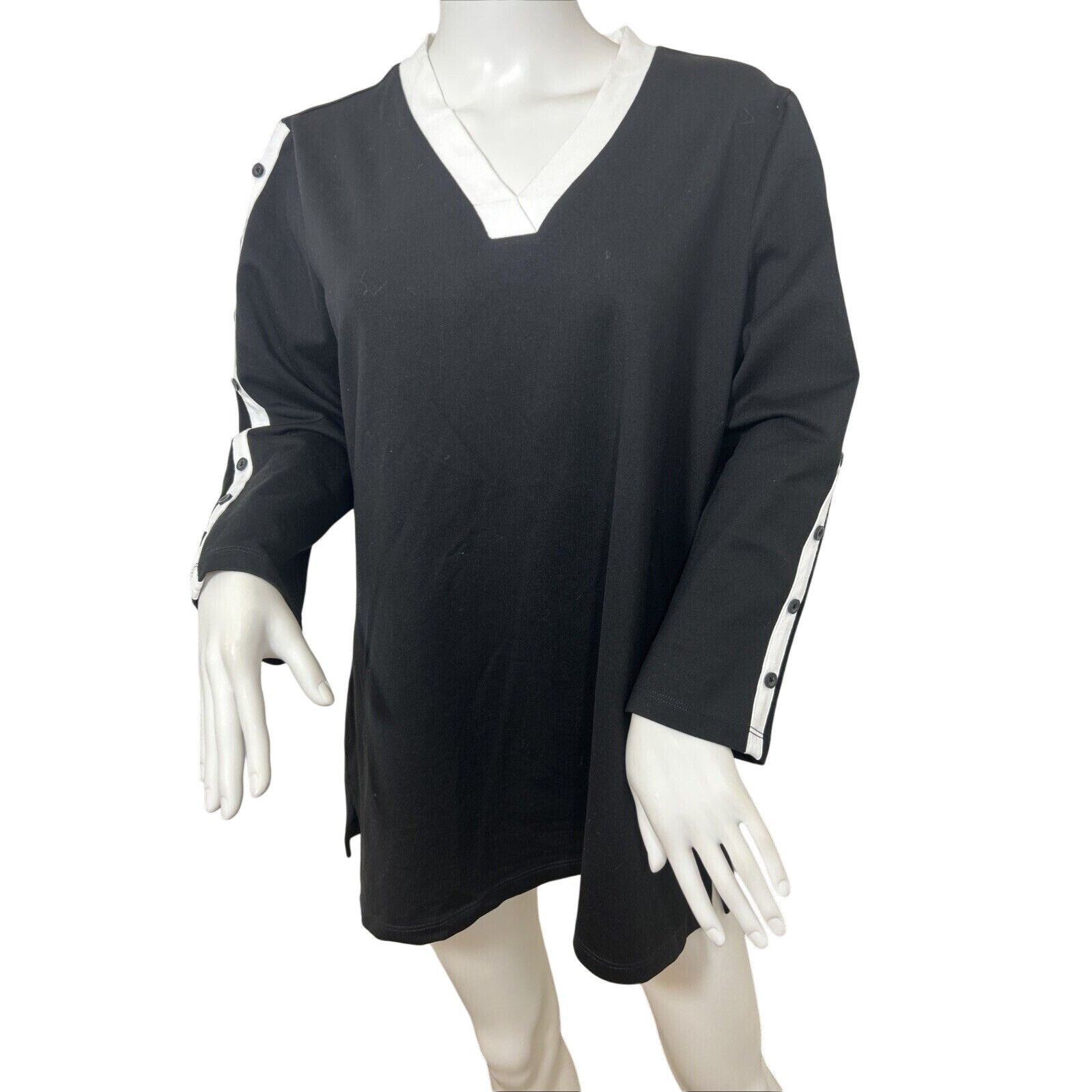 Other E.L.I Tunic Top XL Black White Trim Long Sleeve V-Neck Butt Size XL / US 12-14 / IT 48-50 - 3 Thumbnail