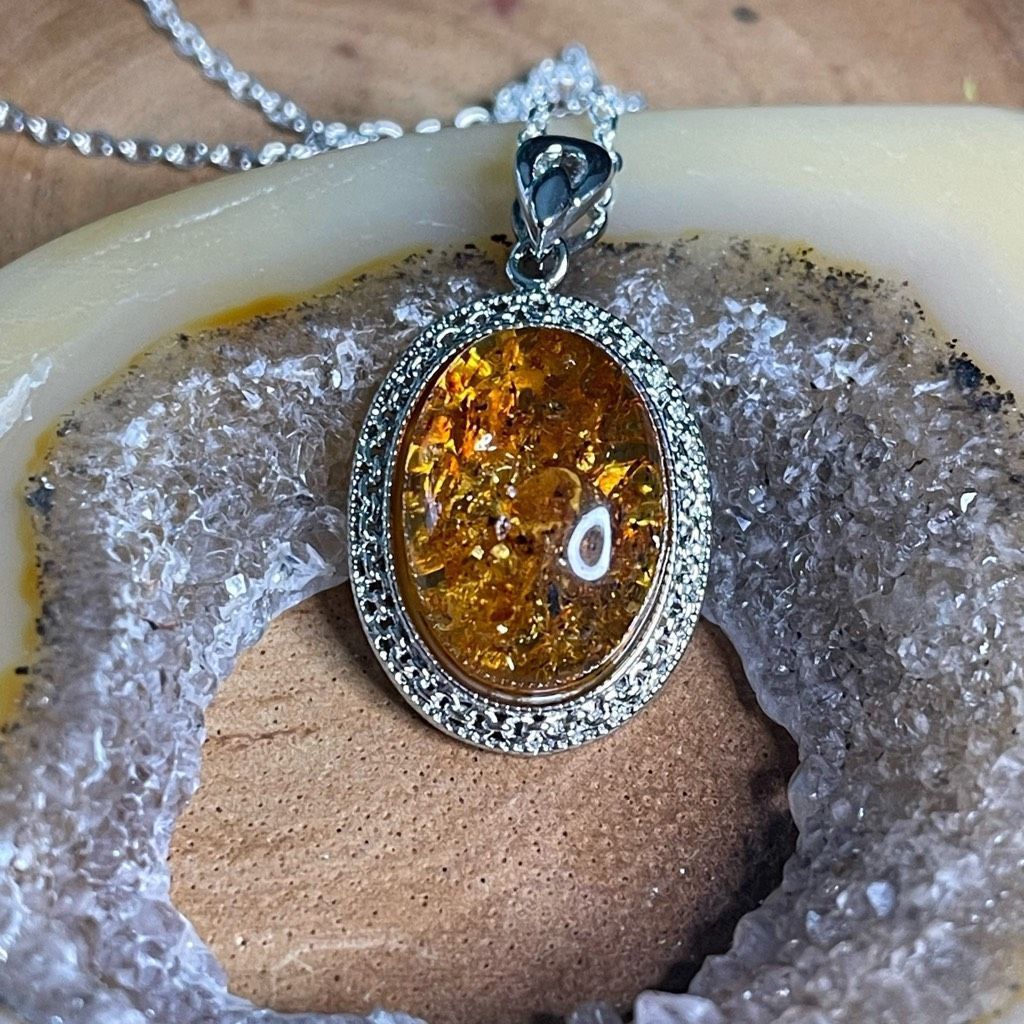 Other Amber pendant CZ stones silver plated chain necklace Size ONE SIZE - 1 Thumbnail