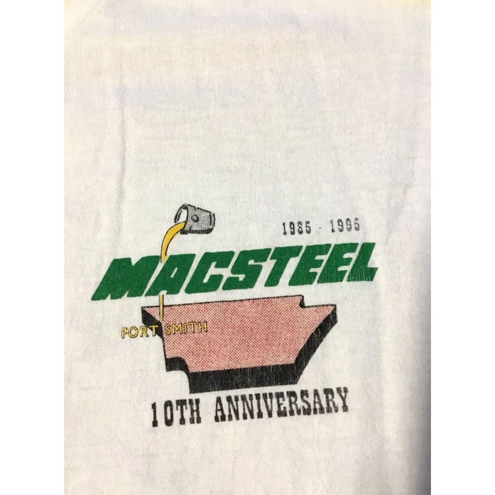 Fruit Of The Loom VINTAGE 90s Macsteel Distressed Shirt XL USA Single Stitch Grunge Trucker Punk Shirt Mens White Size US XL / EU 56 / 4 - 4 Thumbnail