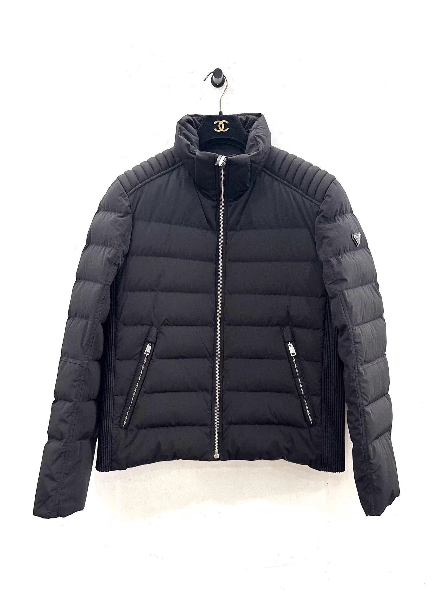 Prada Prada Men's Black Leather Down Jacket Triangle Logo Size US M / EU 48-50 / 2 - 1 Thumbnail